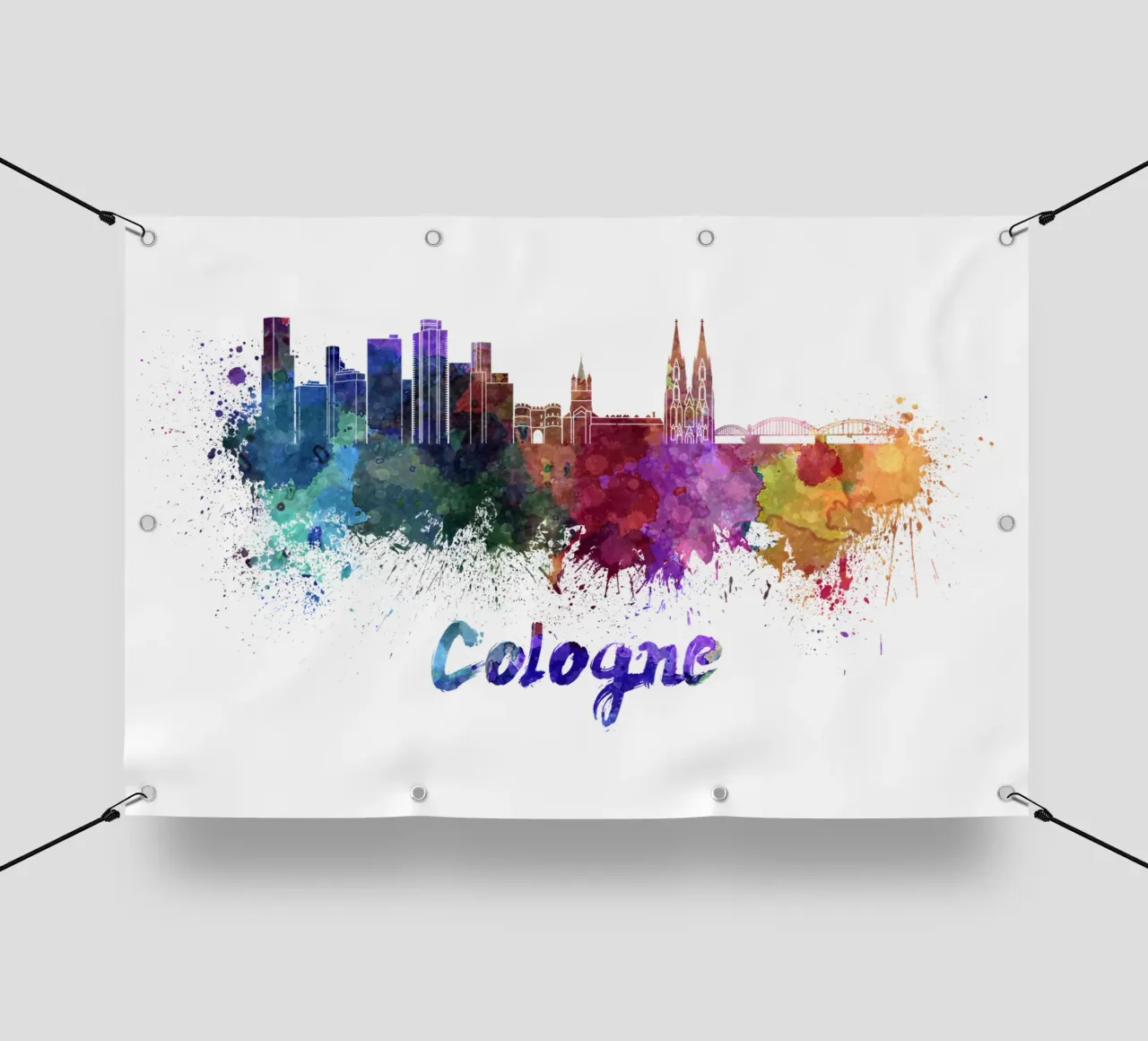 Lo skyline di Colonia in acquerello telo in pvc da 🎁 ARTVI-SHOP