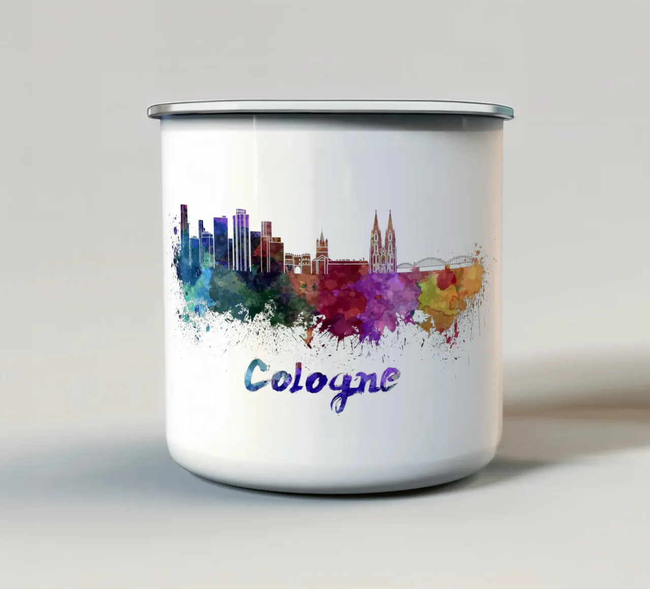 Lo skyline di Colonia in acquerello tazza in smalto da 🎁 ARTVI-SHOP