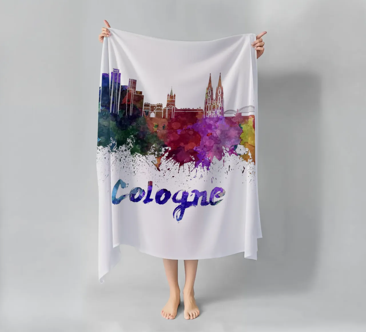 Lo skyline di Colonia in acquerello telo mare da 🎁 ARTVI-SHOP