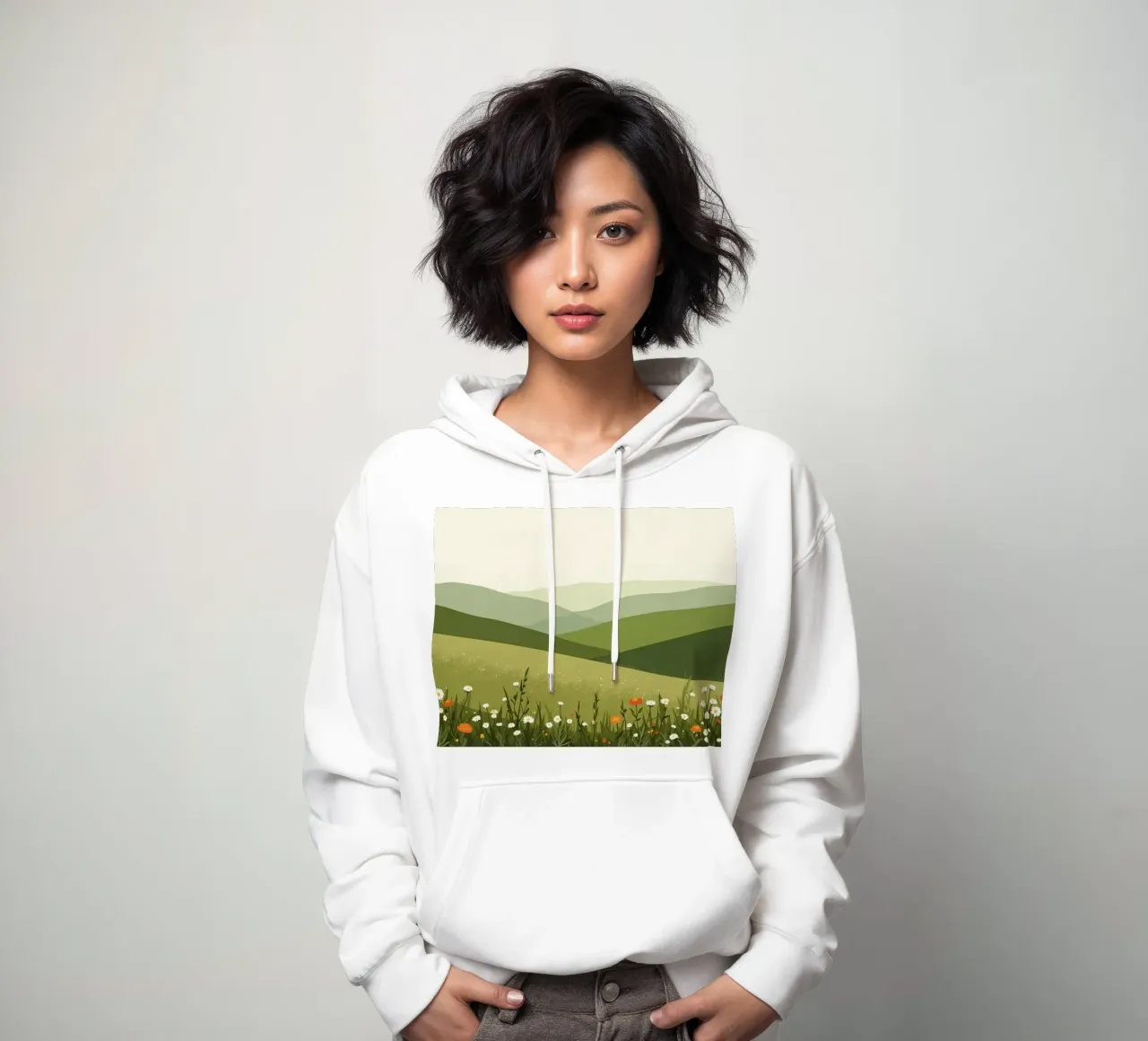 Colline verdi con fiori selvatici felpa con cappuccio da DesignDoodle