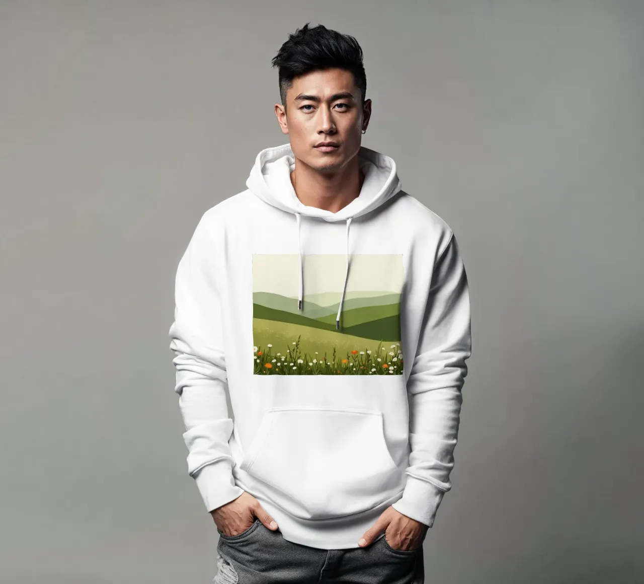 Colline verdi con fiori selvatici felpa con cappuccio da DesignDoodle