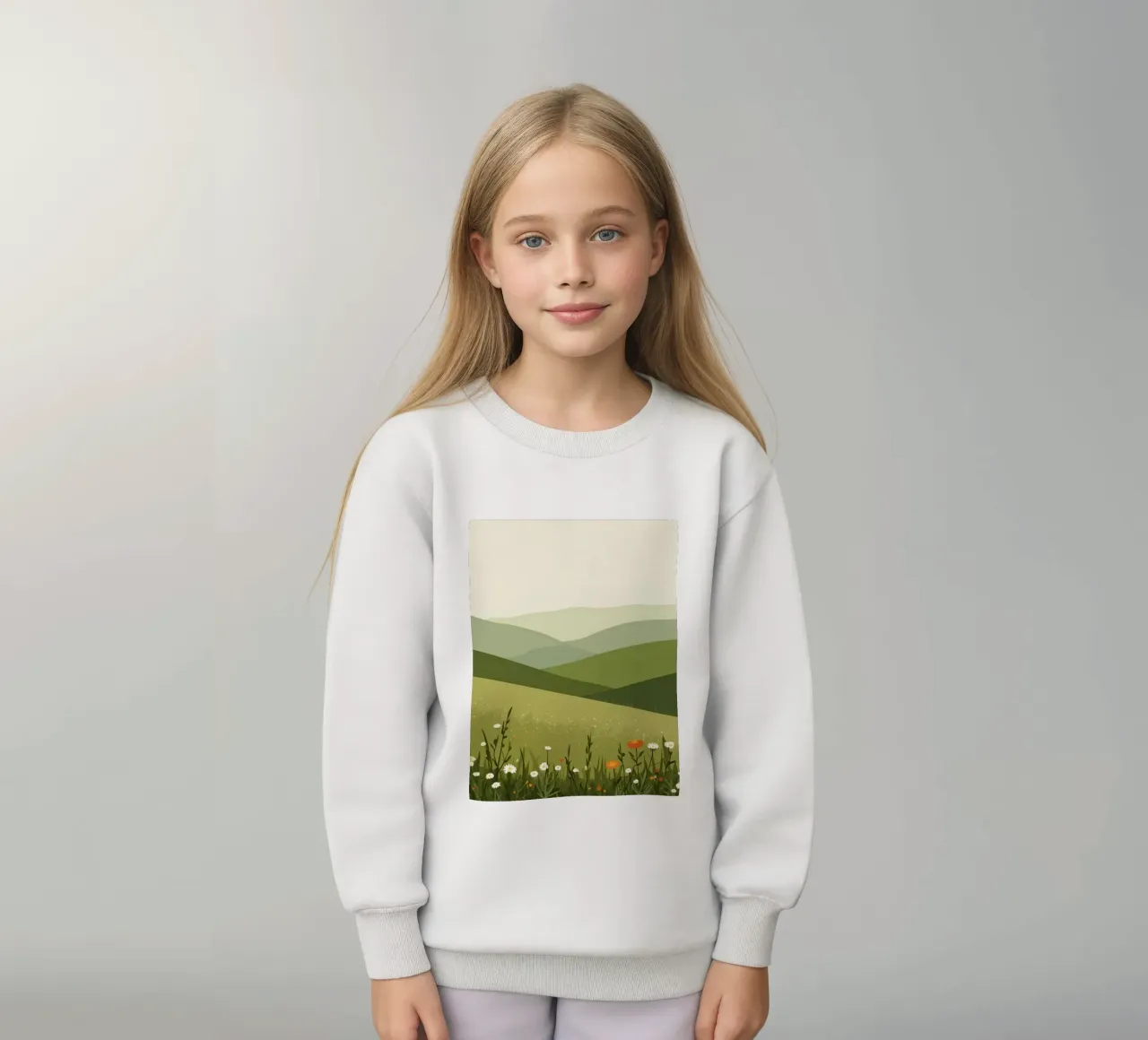 Colline verdi con fiori selvatici felpa bambino da DesignDoodle
