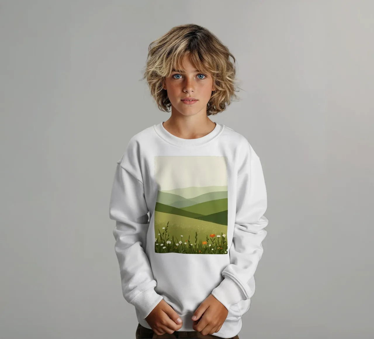 Colline verdi con fiori selvatici felpa bambino da DesignDoodle