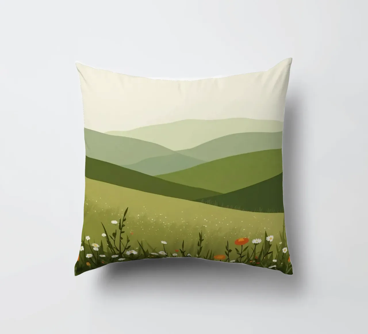 Colline verdi con fiori selvatici cuscino da DesignDoodle