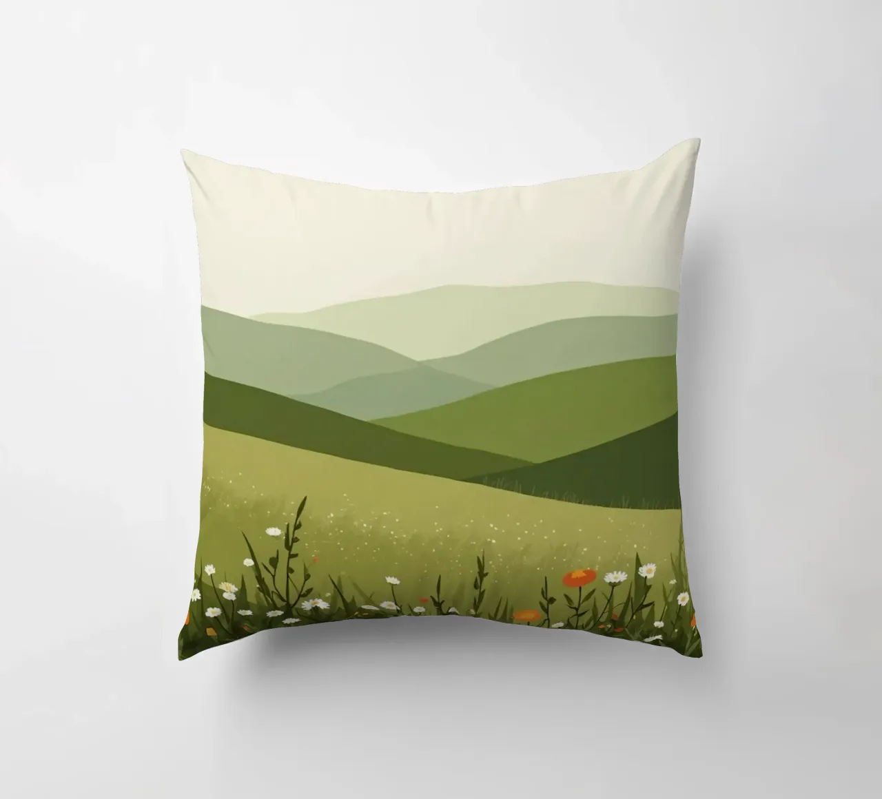Colline verdi con fiori selvatici cuscino da DesignDoodle