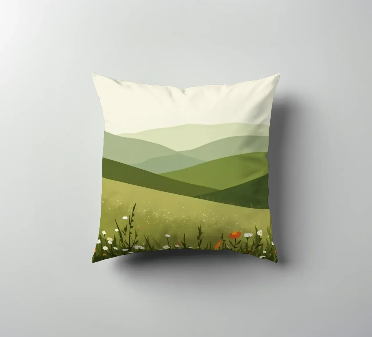 Colline verdi con fiori selvatici cuscino da DesignDoodle