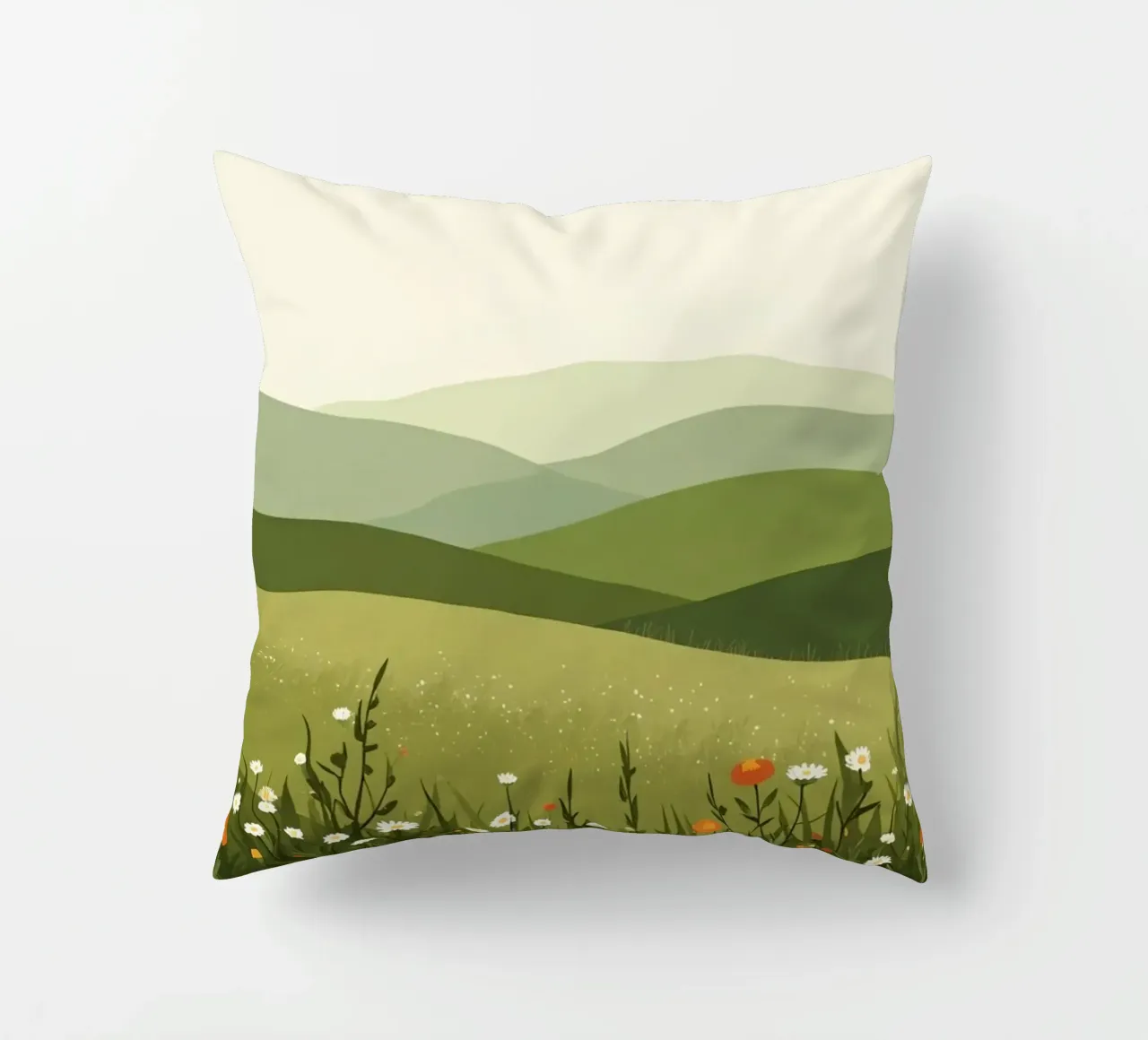 Colline verdi con fiori selvatici cuscino da DesignDoodle