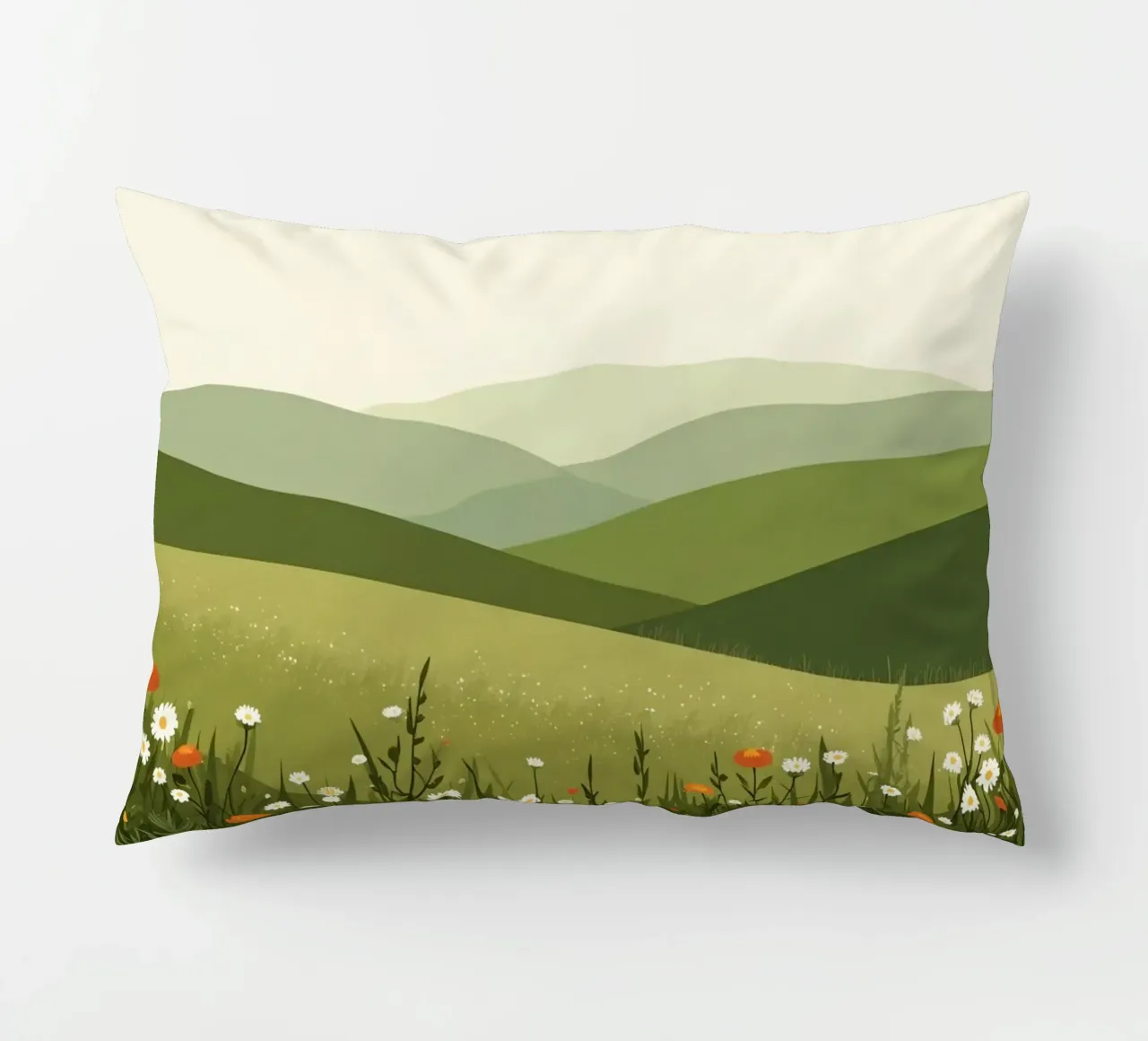 Colline verdi con fiori selvatici cuscino da DesignDoodle