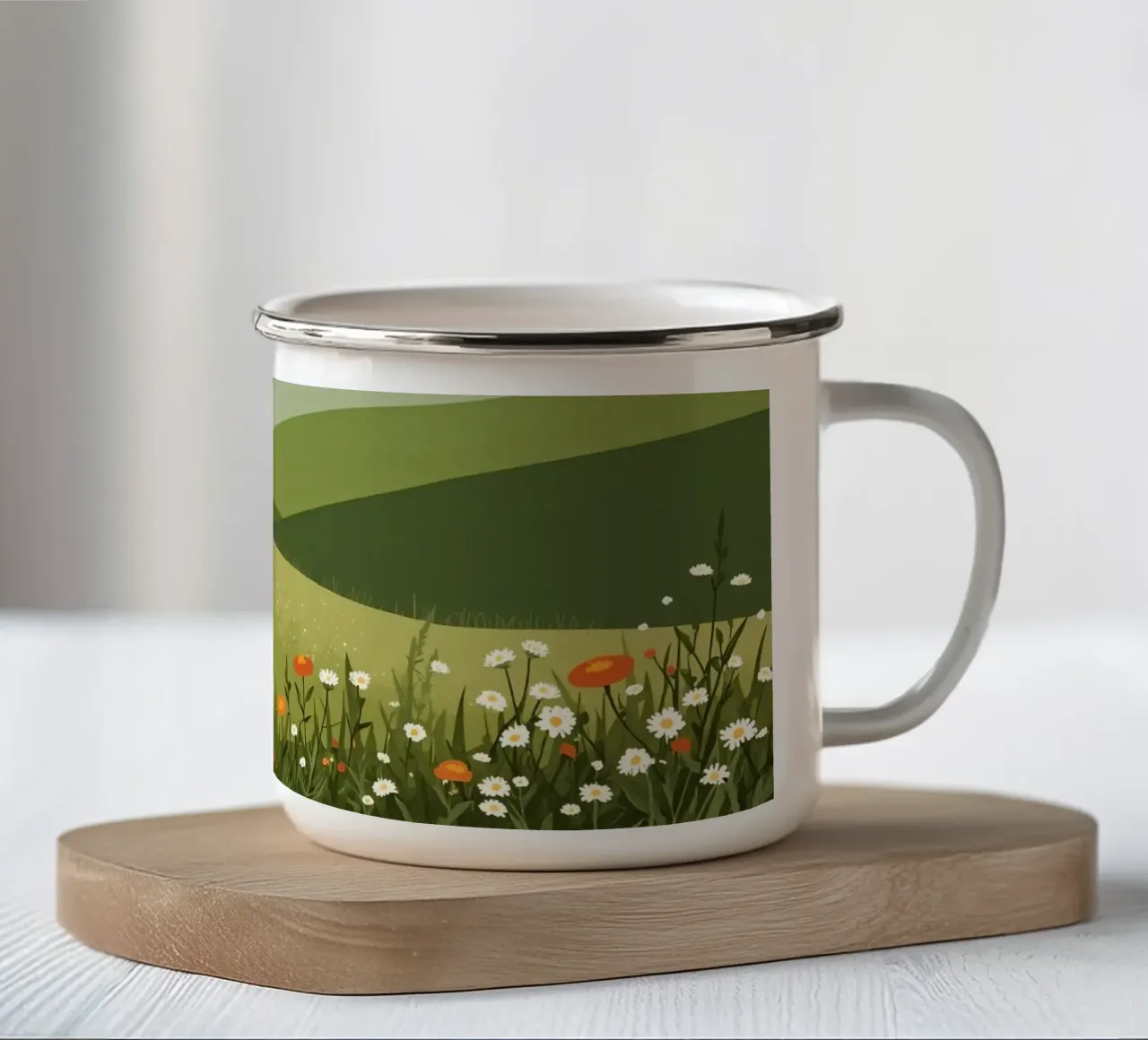 Colline verdi con fiori selvatici tazza in smalto da DesignDoodle