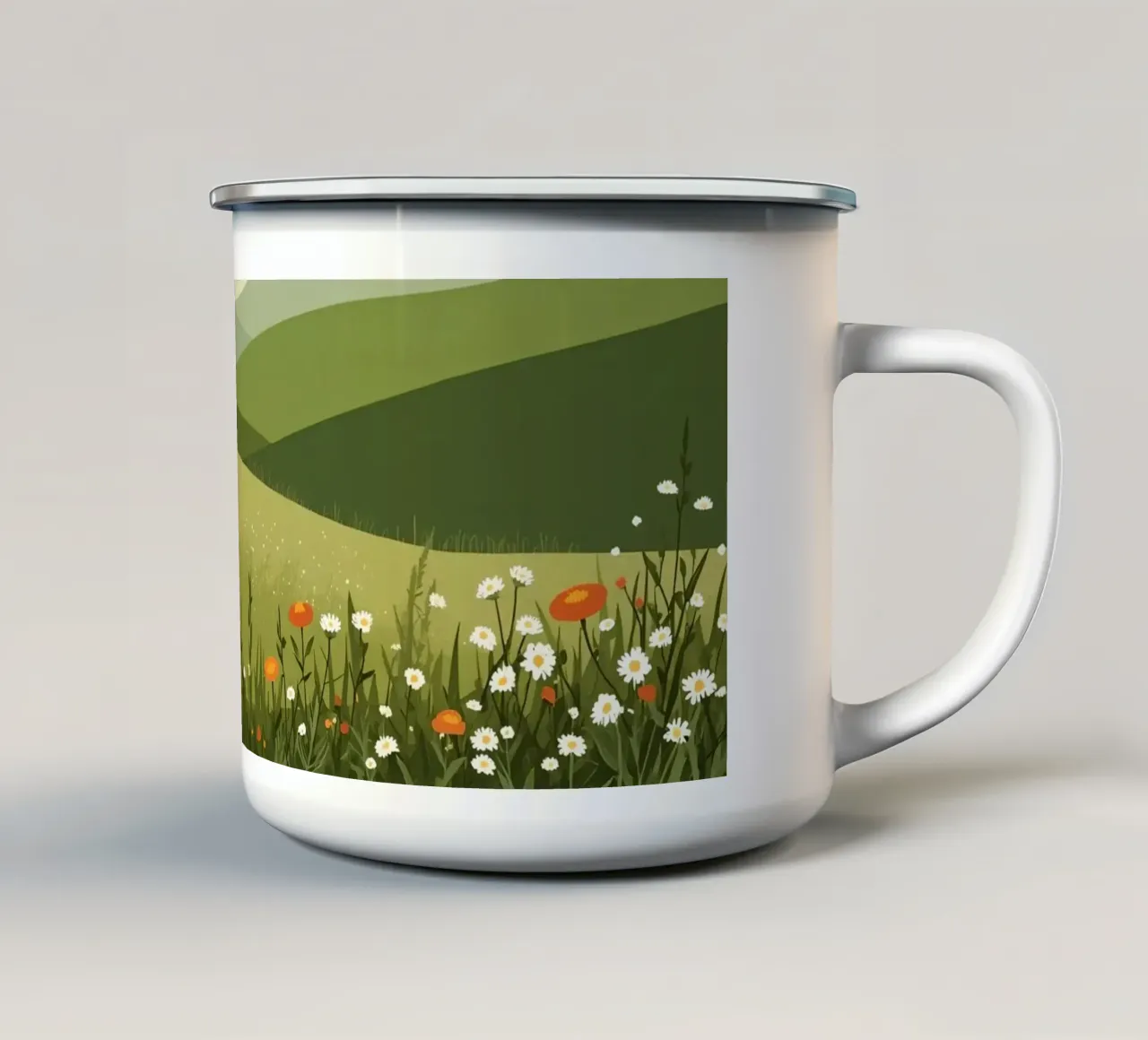 Colline verdi con fiori selvatici tazza in smalto da DesignDoodle