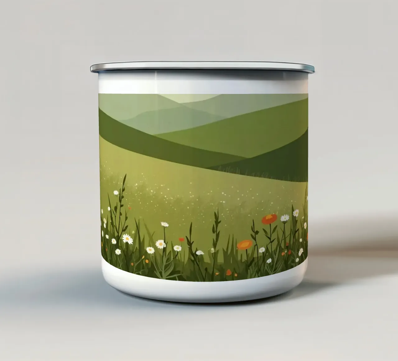 Colline verdi con fiori selvatici tazza in smalto da DesignDoodle
