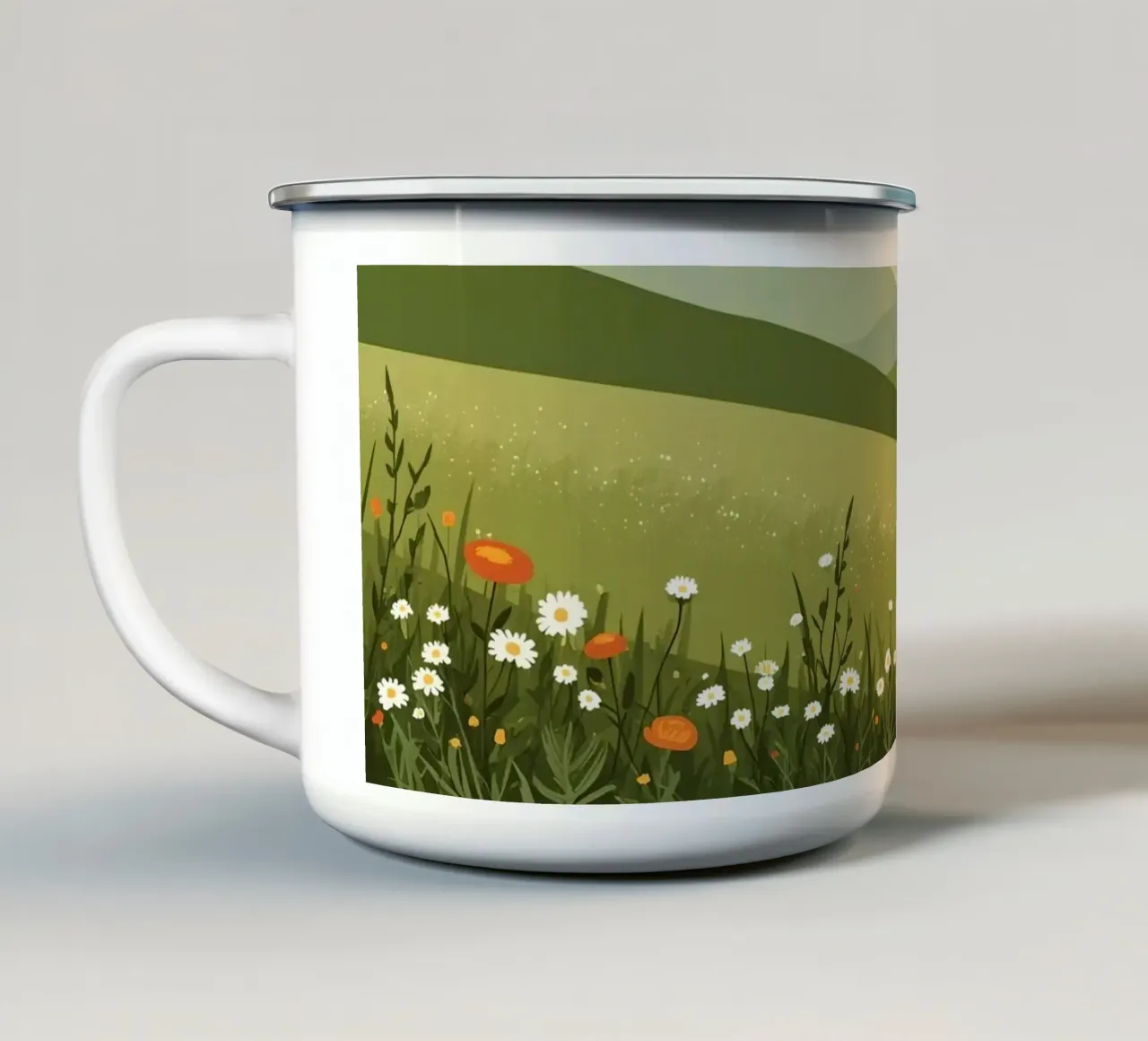 Colline verdi con fiori selvatici tazza in smalto da DesignDoodle