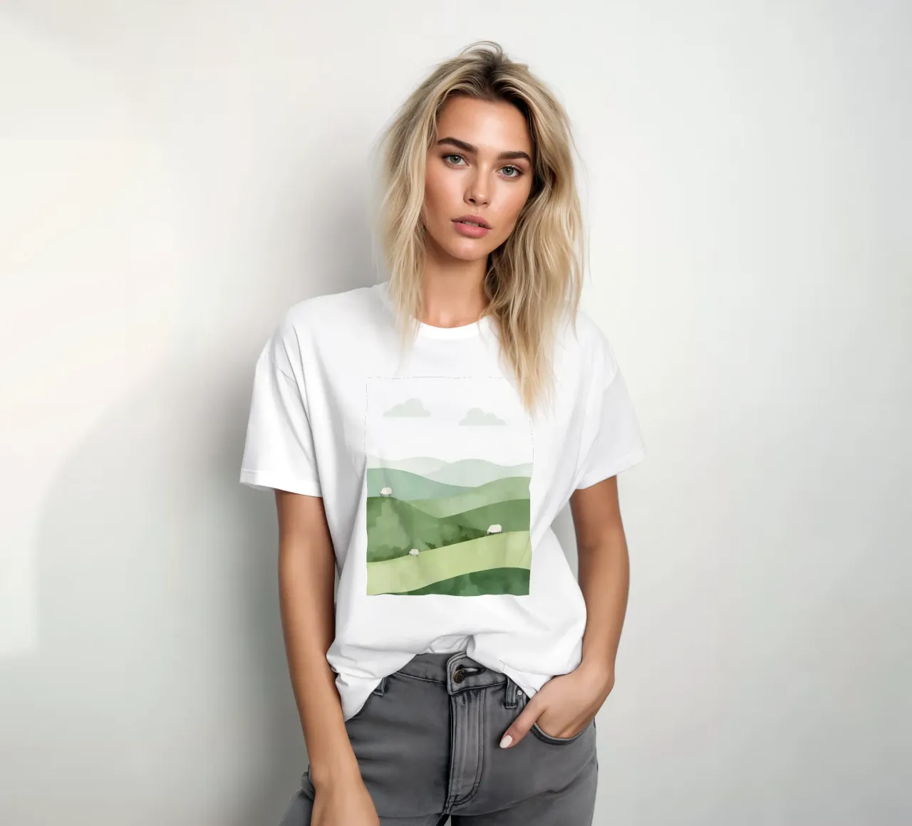 Vivaio carino Colline ondulate con pecore e nuvole t-shirt da DesignDoodle