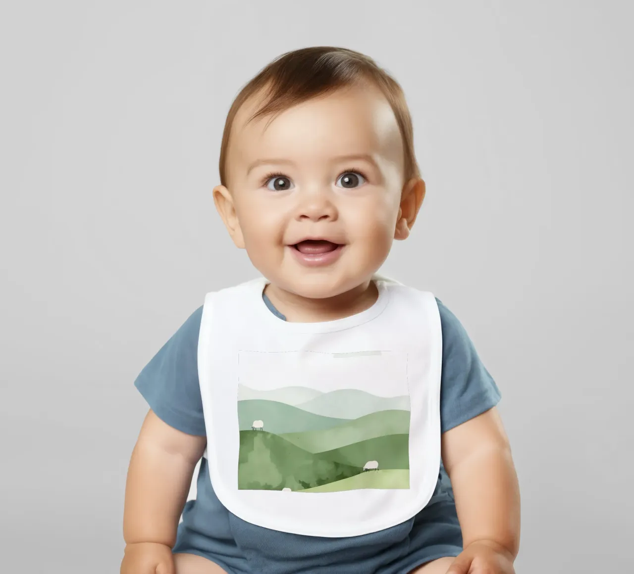 Vivaio carino Colline ondulate con pecore e nuvole bavaglino da DesignDoodle