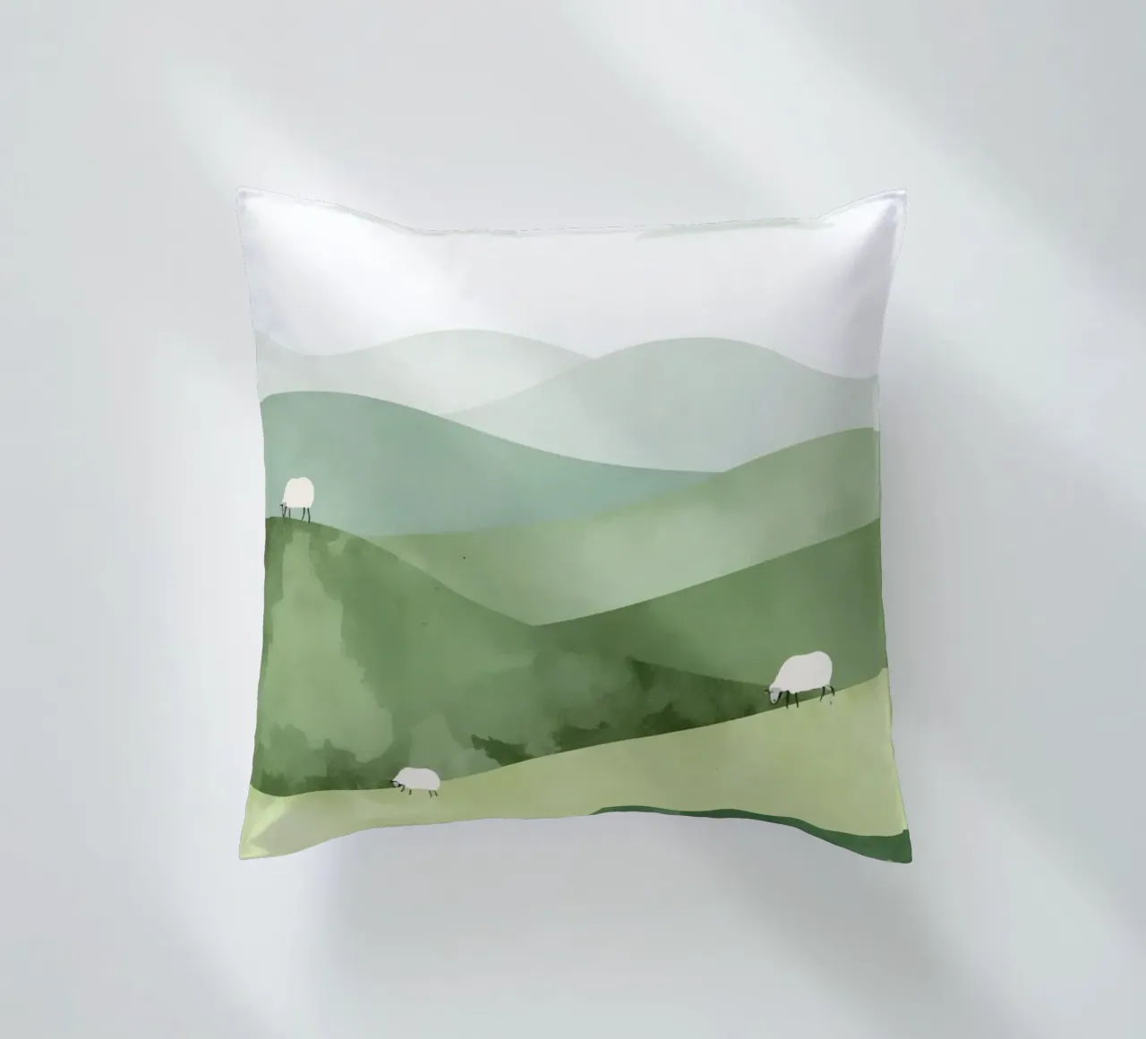 Vivaio carino Colline ondulate con pecore e nuvole cuscino da DesignDoodle