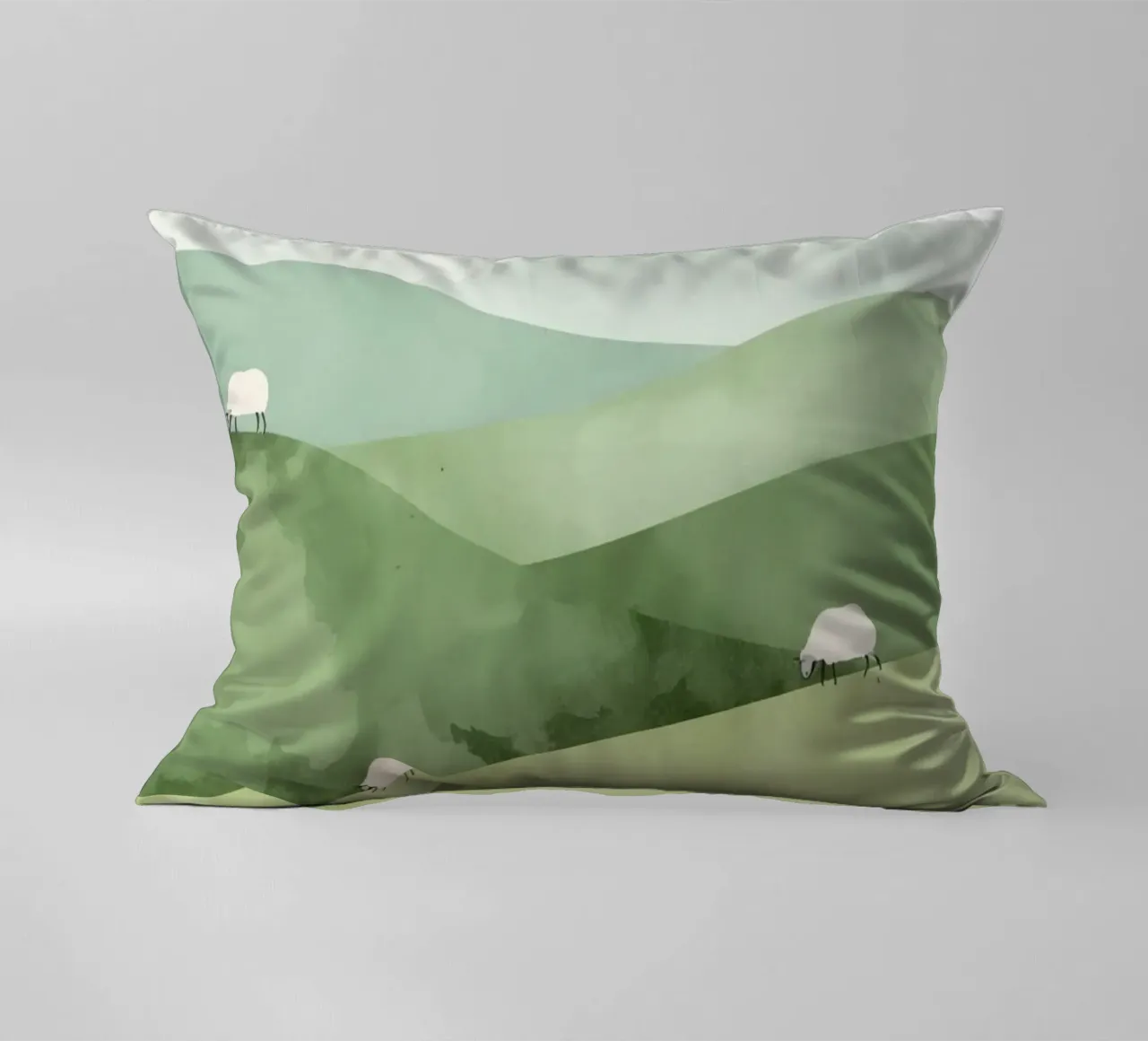Vivaio carino Colline ondulate con pecore e nuvole cuscino da DesignDoodle