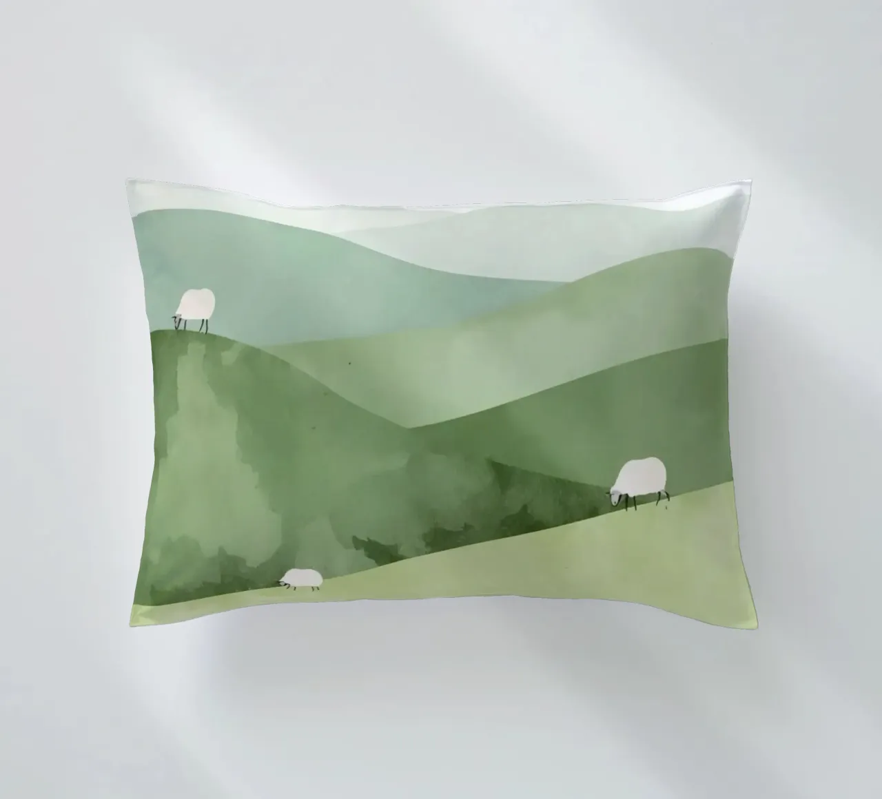 Mignonne pépinière de collines roulantes avec moutons et nuages coussin de DesignDoodle