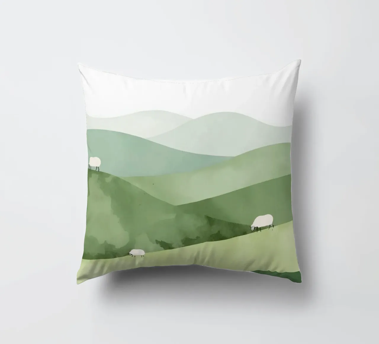 Vivaio carino Colline ondulate con pecore e nuvole cuscino da DesignDoodle