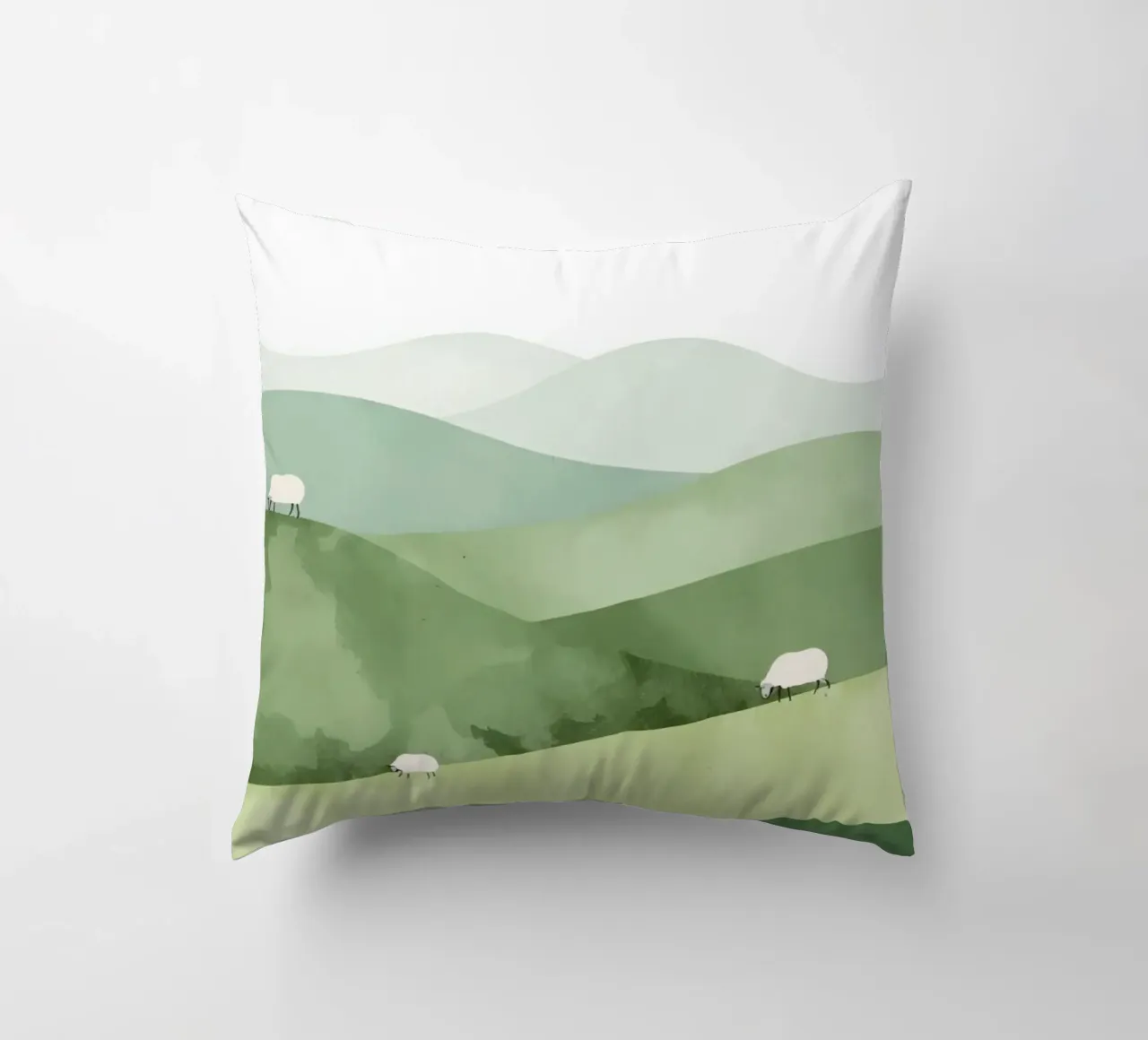Vivaio carino Colline ondulate con pecore e nuvole cuscino da DesignDoodle