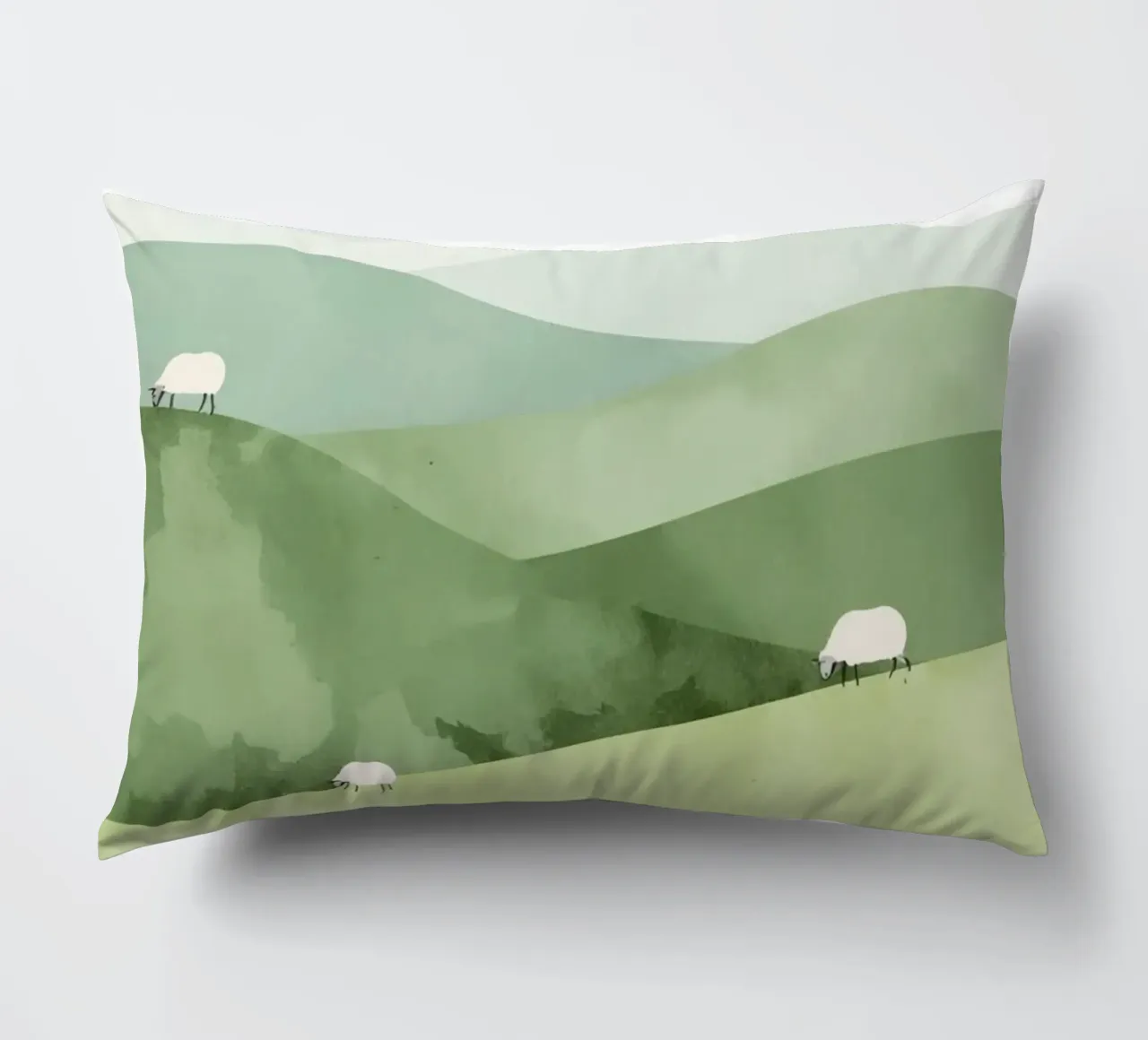 Vivaio carino Colline ondulate con pecore e nuvole cuscino da DesignDoodle