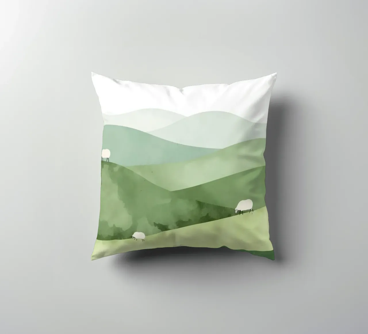 Vivaio carino Colline ondulate con pecore e nuvole cuscino da DesignDoodle