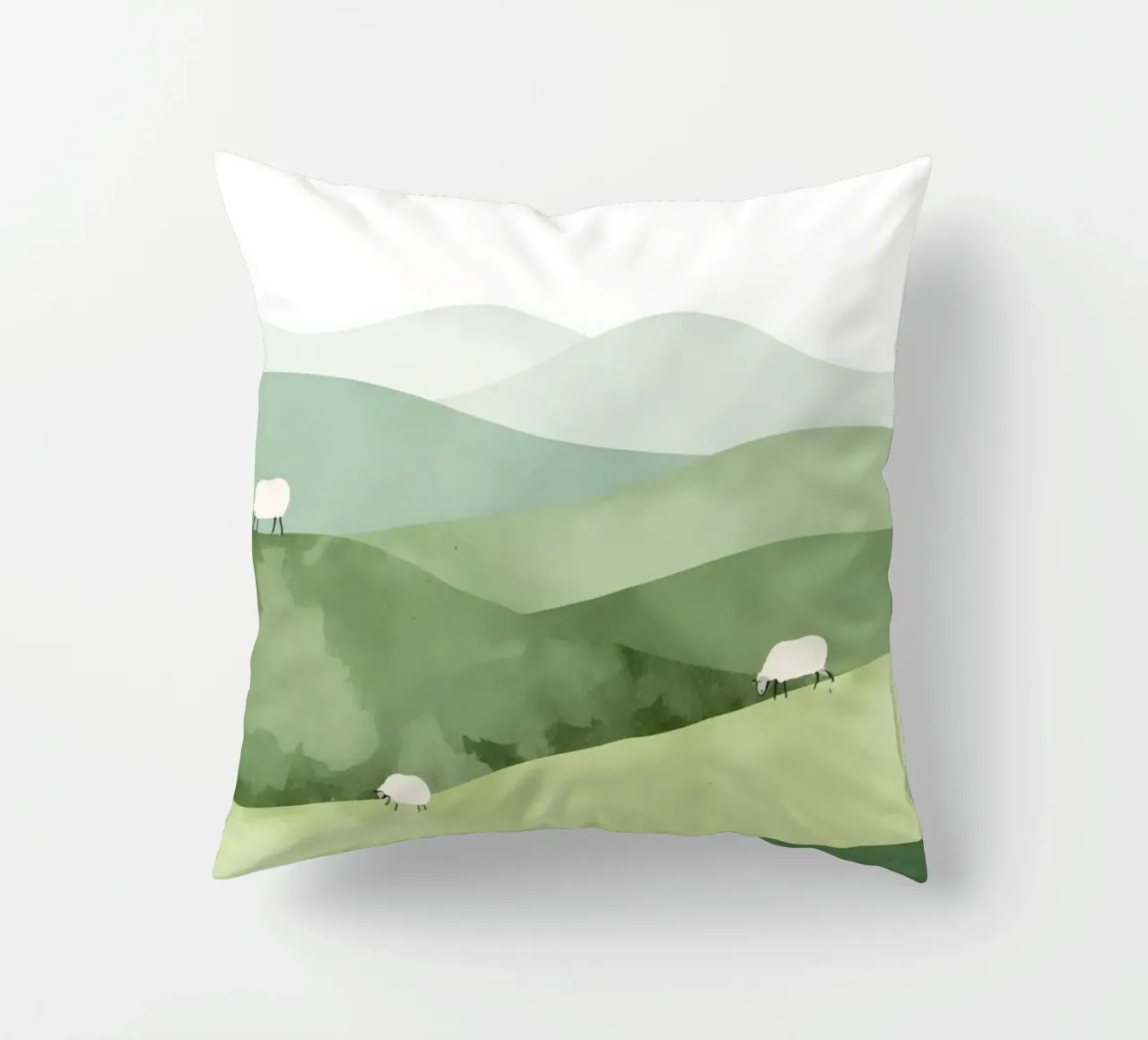 Vivaio carino Colline ondulate con pecore e nuvole cuscino da DesignDoodle