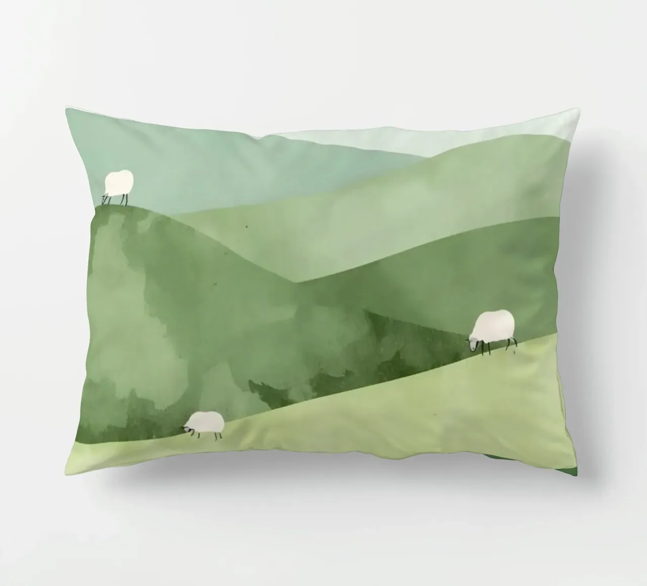 Vivaio carino Colline ondulate con pecore e nuvole cuscino da DesignDoodle