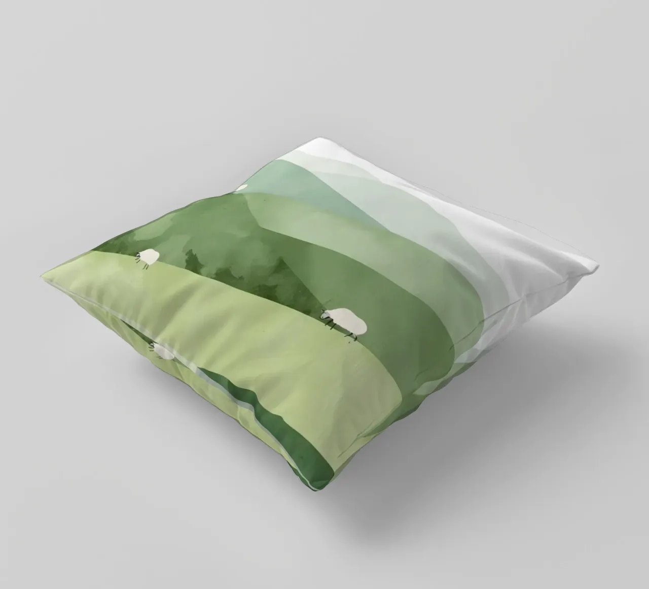Vivaio carino Colline ondulate con pecore e nuvole cuscino da DesignDoodle