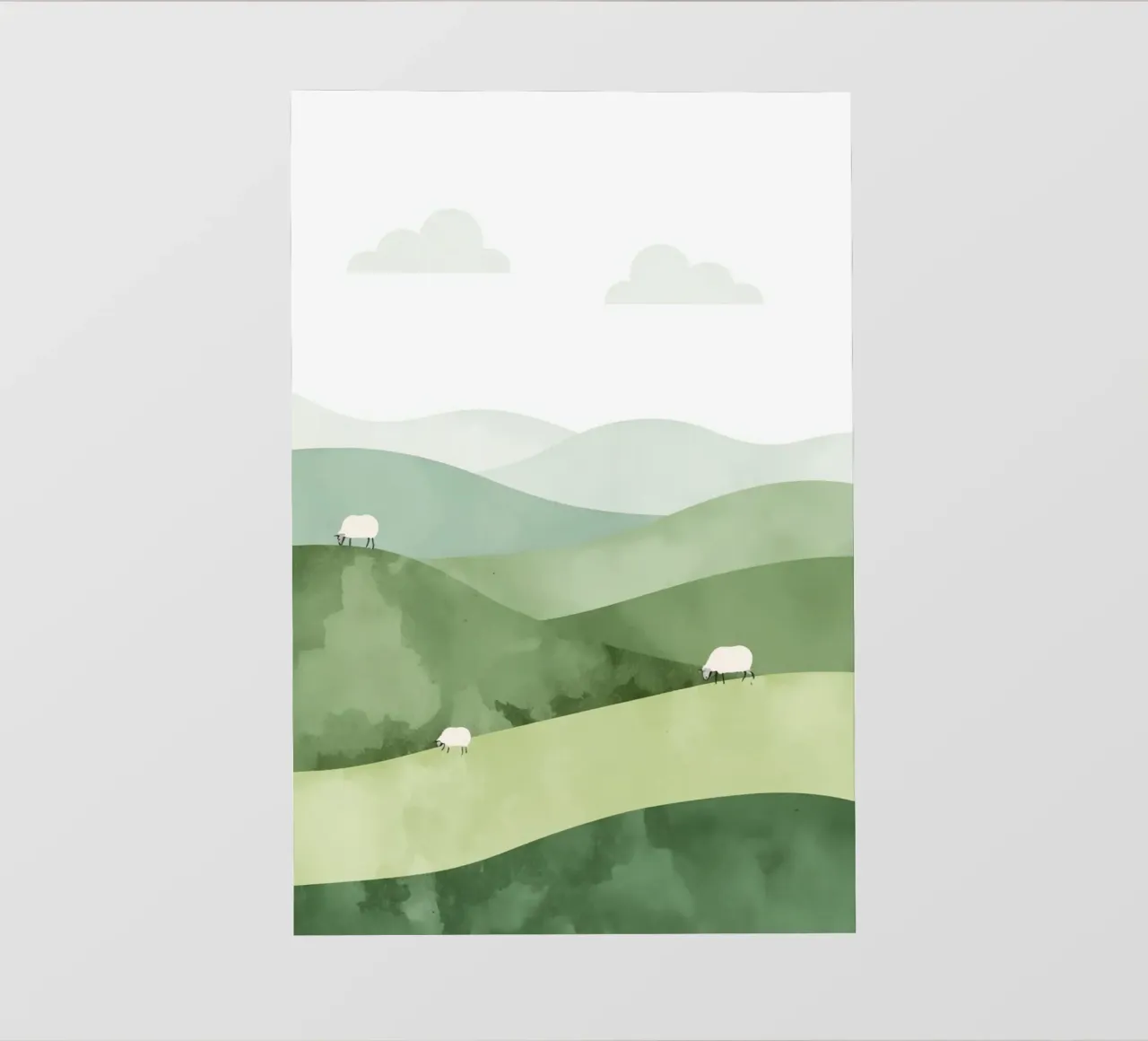 Vivaio carino Colline ondulate con pecore e nuvole pellicola backlit da DesignDoodle