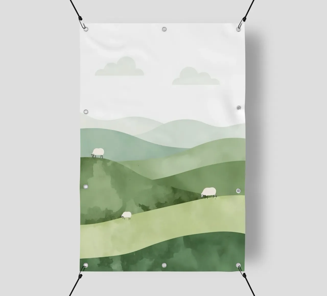 Vivaio carino Colline ondulate con pecore e nuvole telo in pvc da DesignDoodle