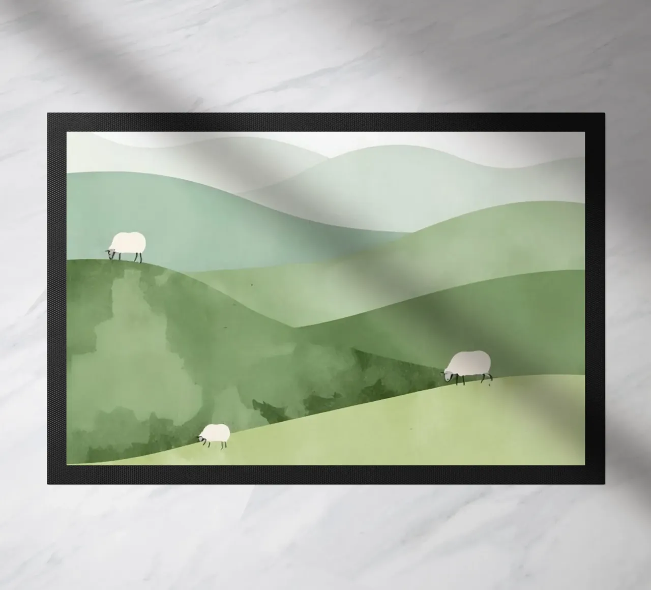Vivaio carino Colline ondulate con pecore e nuvole zerbino da DesignDoodle
