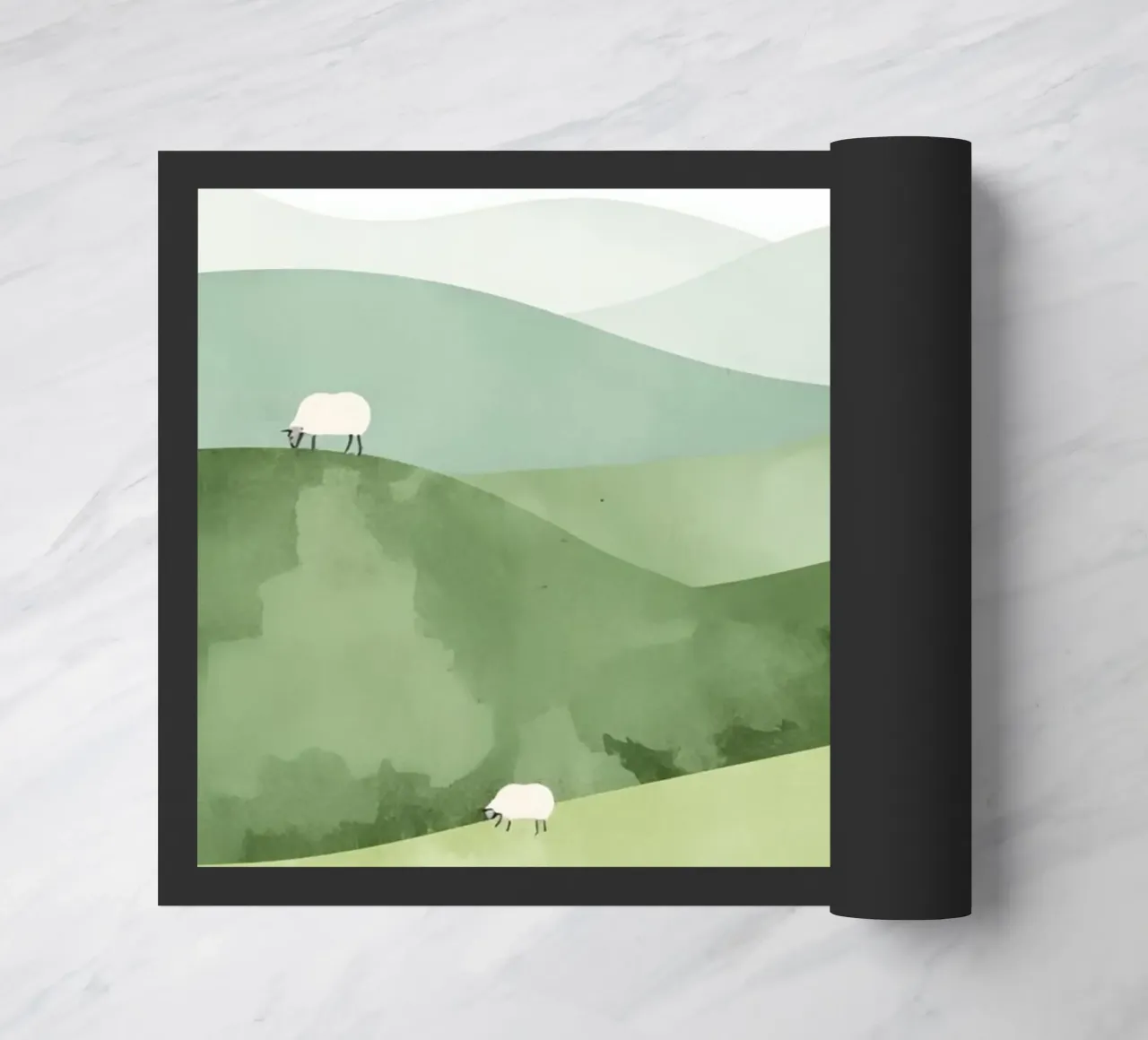 Vivaio carino Colline ondulate con pecore e nuvole zerbino da DesignDoodle