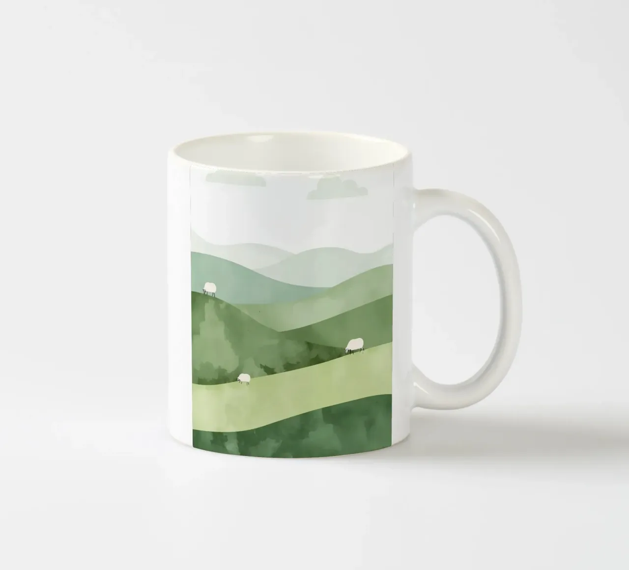 Vivaio carino Colline ondulate con pecore e nuvole tazza in ceramica da DesignDoodle
