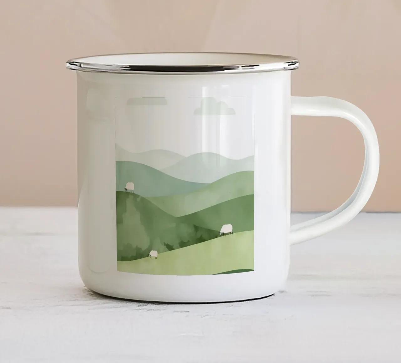 Vivaio carino Colline ondulate con pecore e nuvole tazza in smalto da DesignDoodle