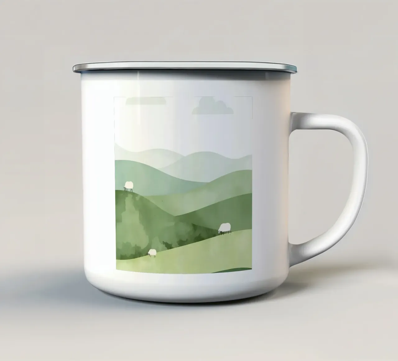 Vivaio carino Colline ondulate con pecore e nuvole tazza in smalto da DesignDoodle