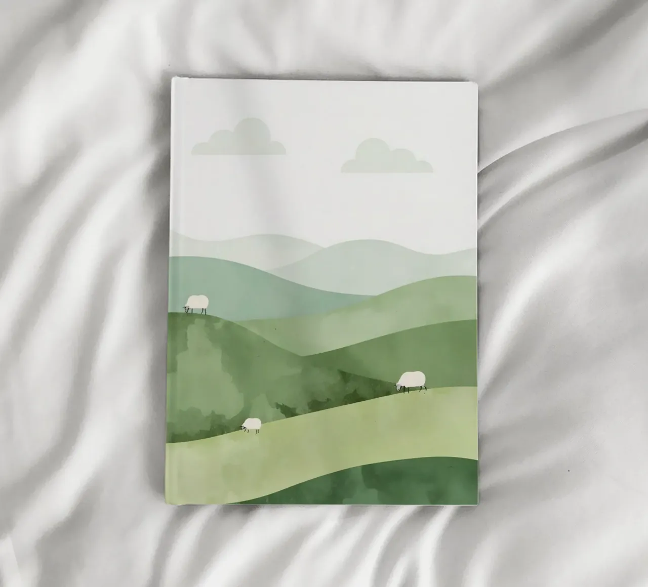 Cute Nursery Rolling Hills with Sheep and Clouds notebook by DesignDoodle