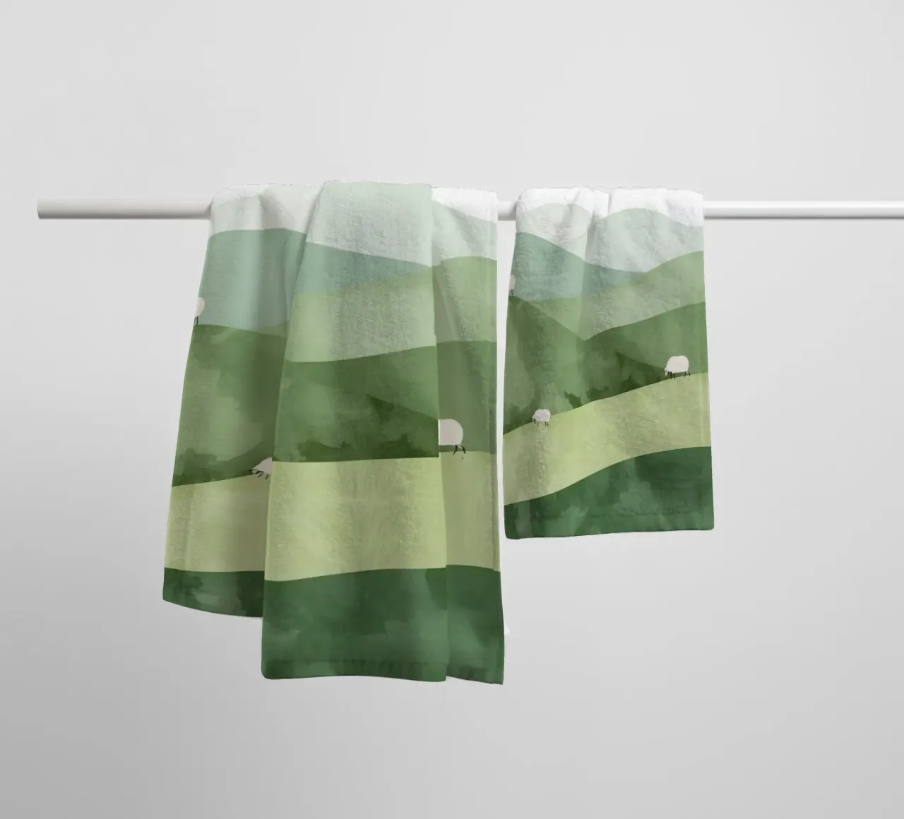 Cute Nursery Rolling Hills with Sheep and Clouds towel by DesignDoodle
