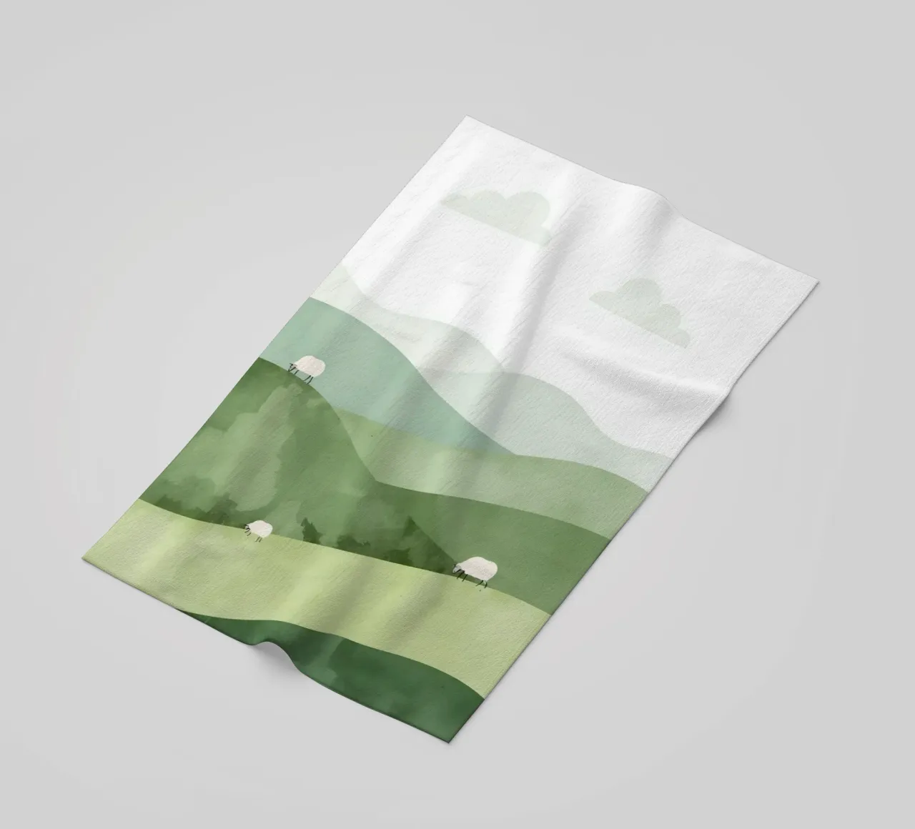 Vivaio carino Colline ondulate con pecore e nuvole telo mare da DesignDoodle