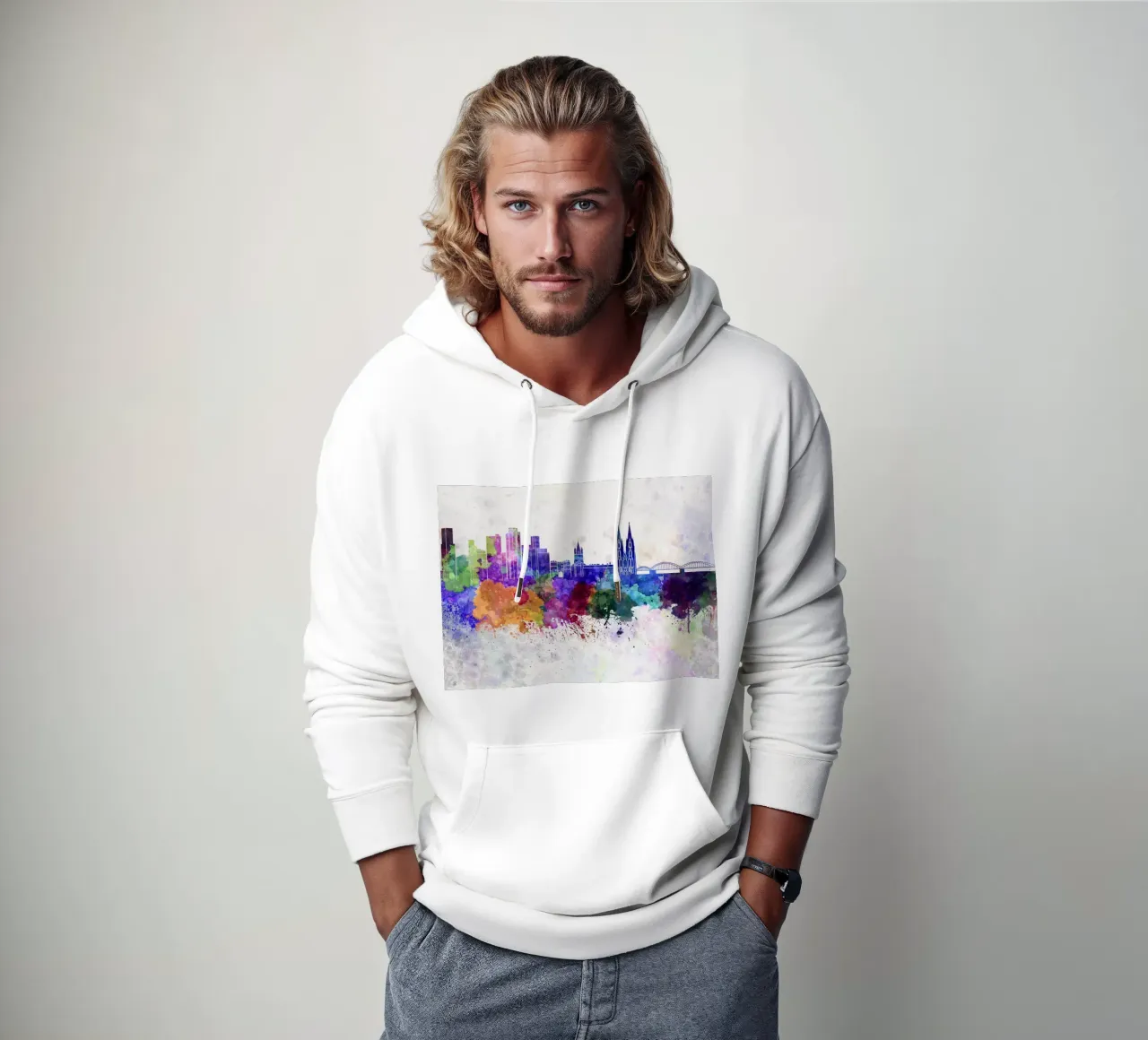 Lo skyline di Colonia in acquerello felpa con cappuccio da 🎁 ARTVI-SHOP