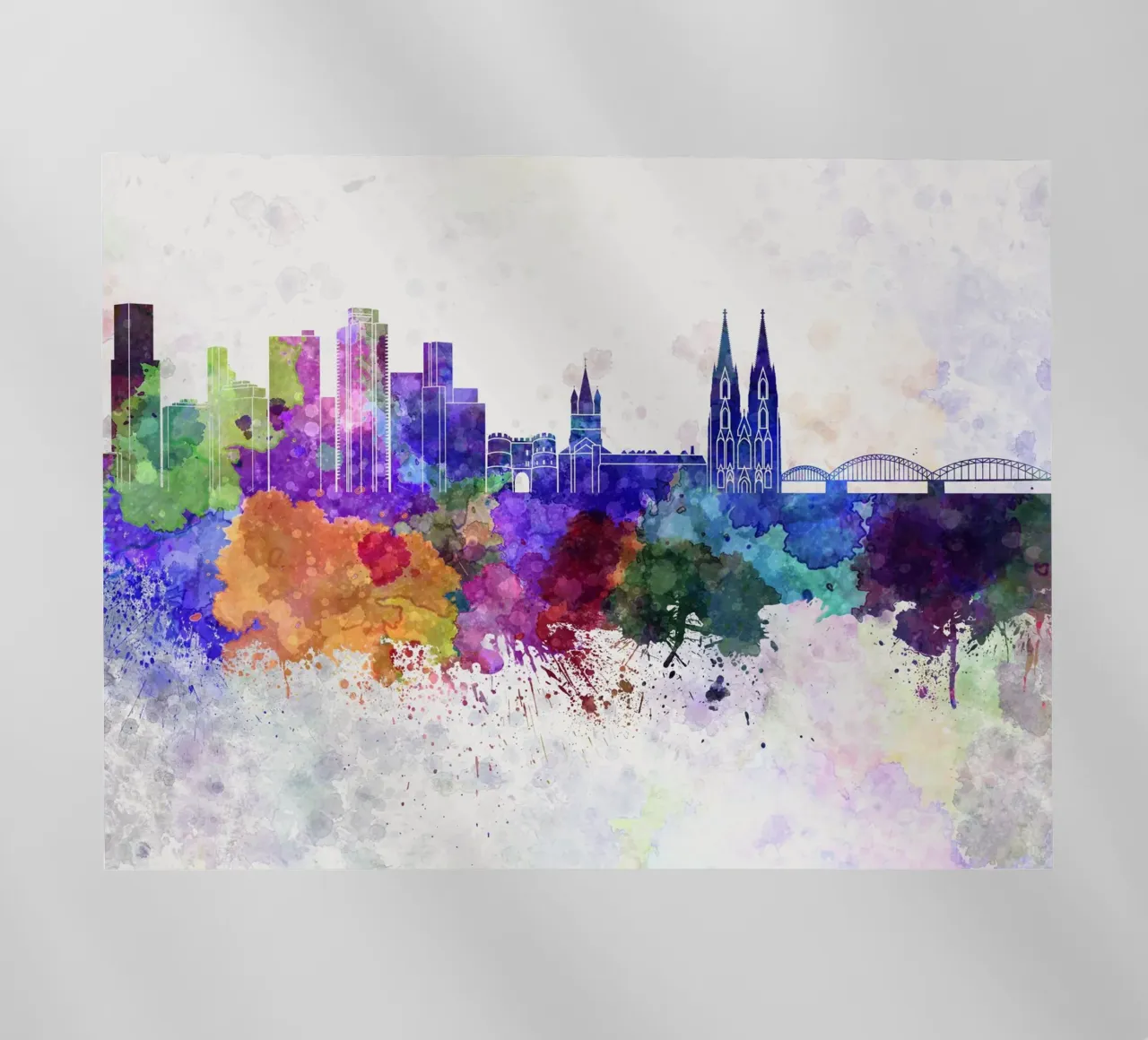 Lo skyline di Colonia in acquerello pellicola backlit da 🎁 ARTVI-SHOP