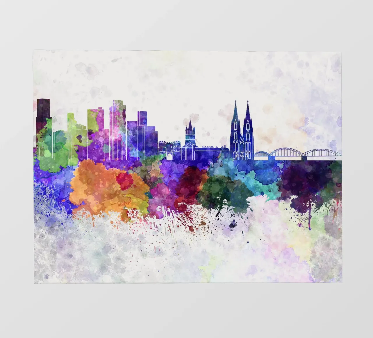 Lo skyline di Colonia in acquerello pellicola backlit da 🎁 ARTVI-SHOP
