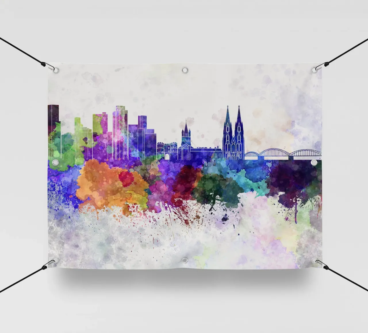 Lo skyline di Colonia in acquerello telo in pvc da 🎁 ARTVI-SHOP