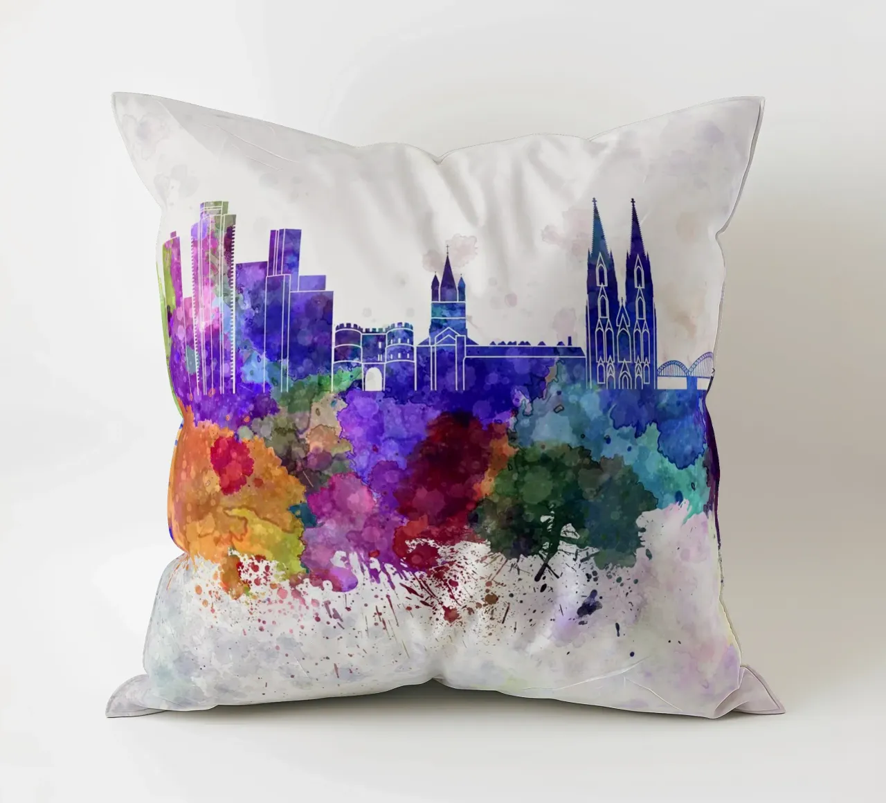Lo skyline di Colonia in acquerello cuscino da 🎁 NOBELART
