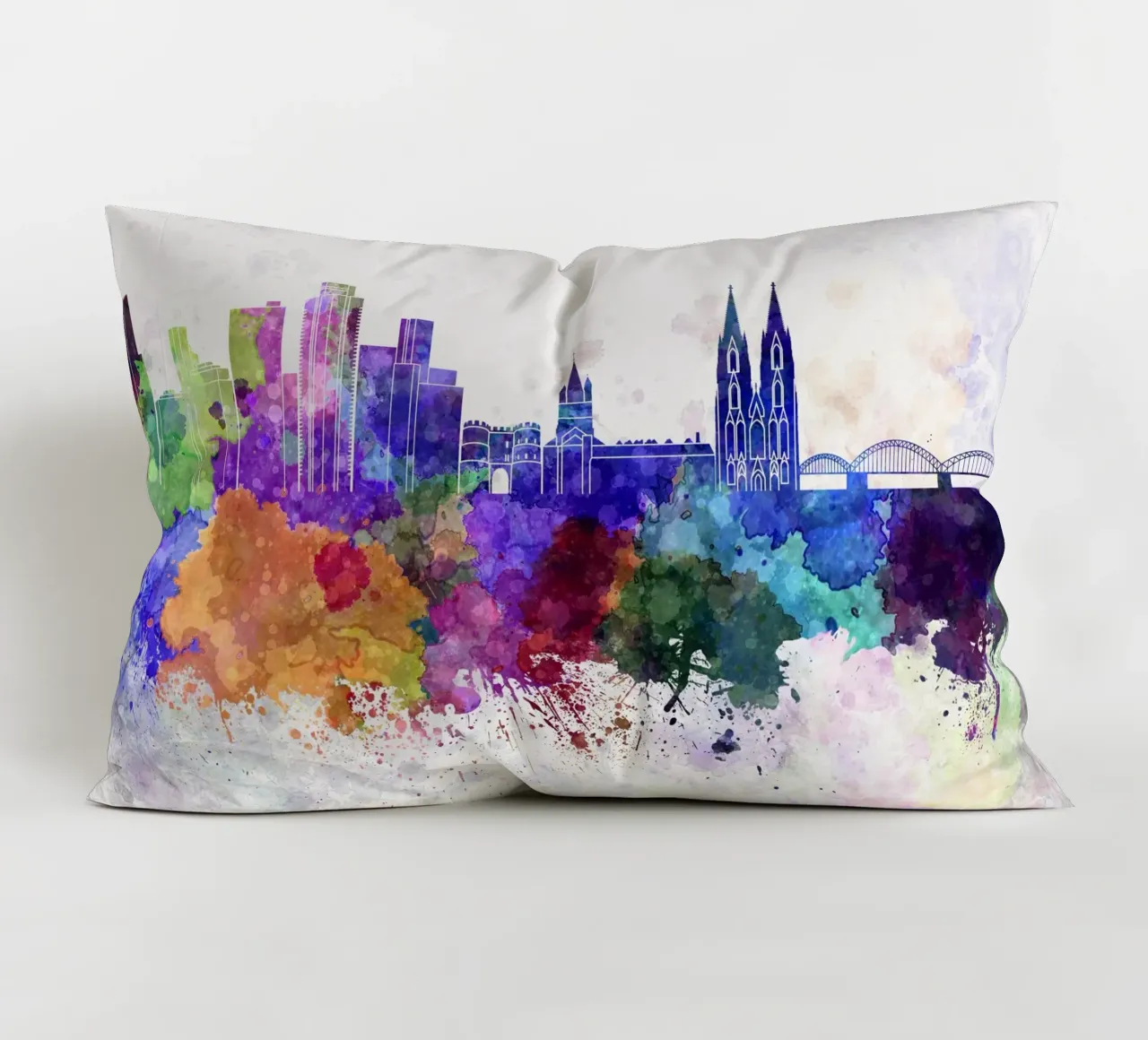Lo skyline di Colonia in acquerello cuscino da 🎁 NOBELART