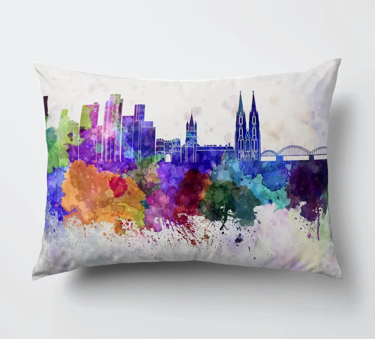 Lo skyline di Colonia in acquerello cuscino da 🎁 NOBELART