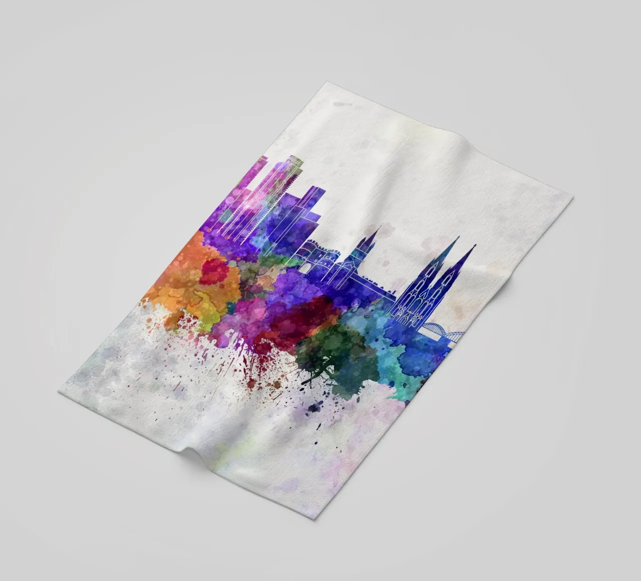 Lo skyline di Colonia in acquerello telo mare da 🎁 NOBELART