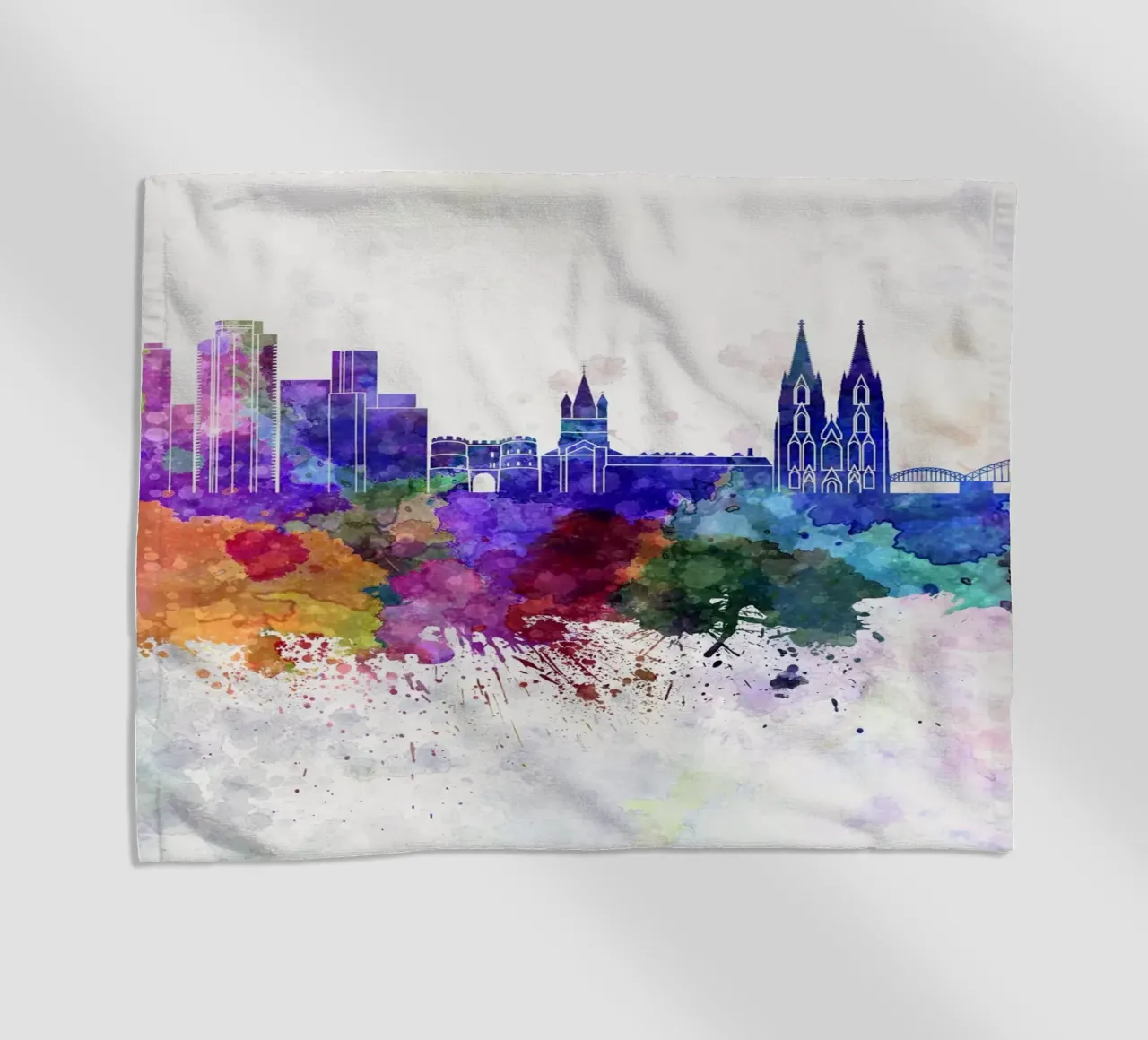 Lo skyline di Colonia in acquerello telo mare da 🎁 NOBELART