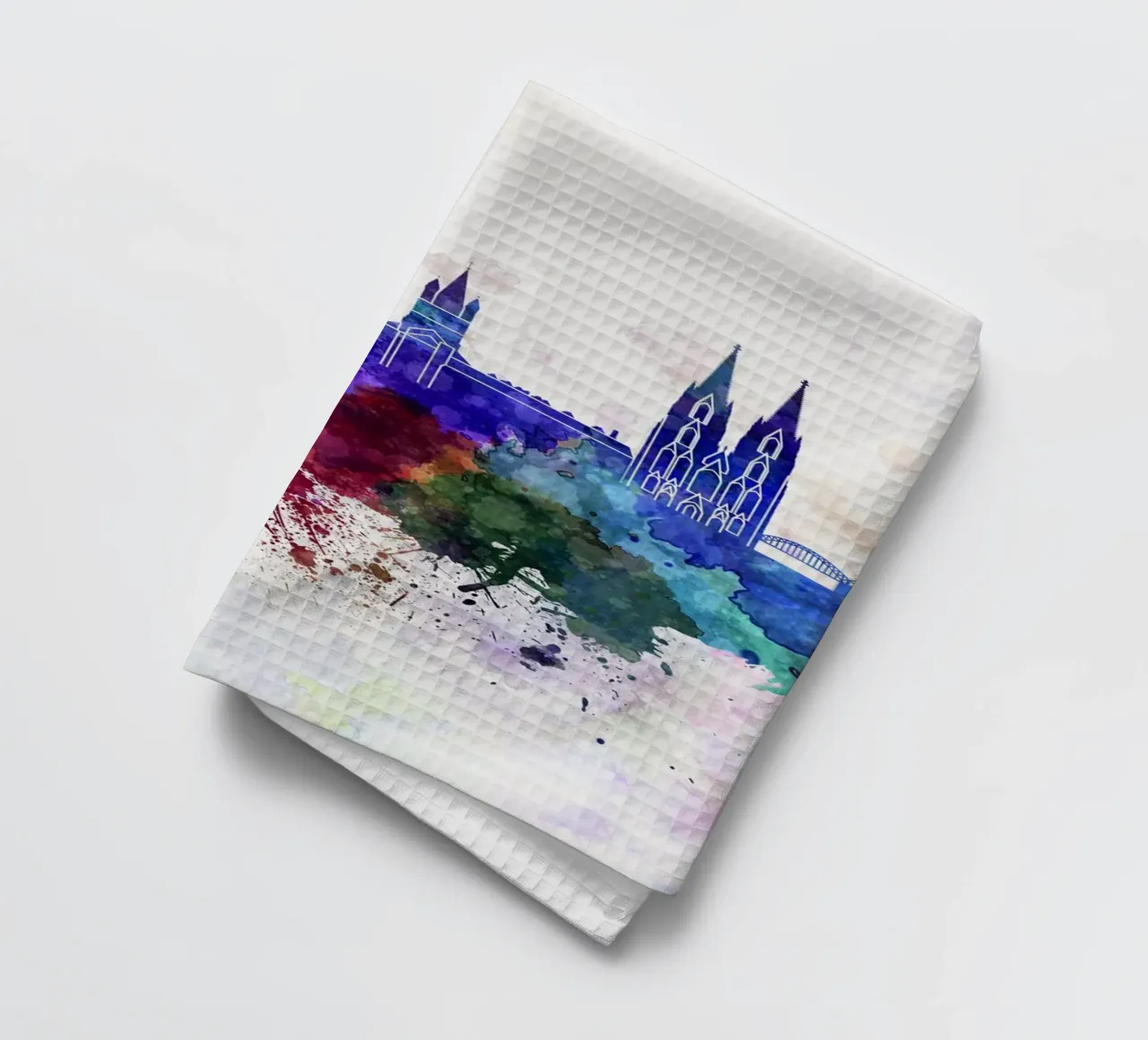 Lo skyline di Colonia in acquerello canovaccio da cucina da 🎁 NOBELART