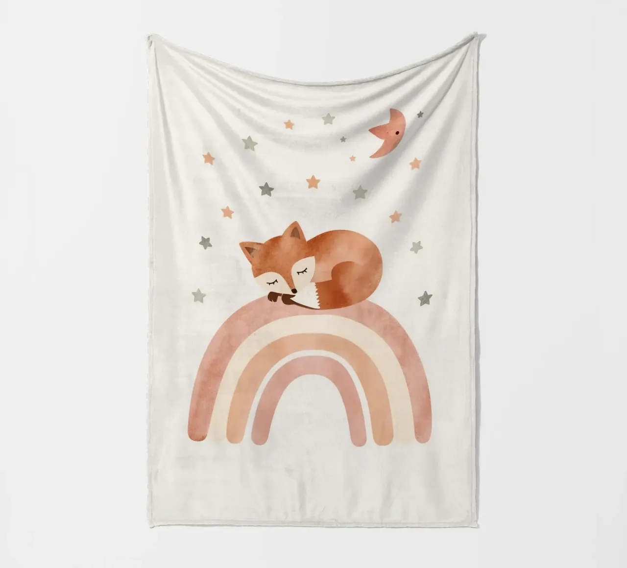 Simpatica volpe addormentata sull'arcobaleno con elementi celestiali coperta in pile da DesignDoodle