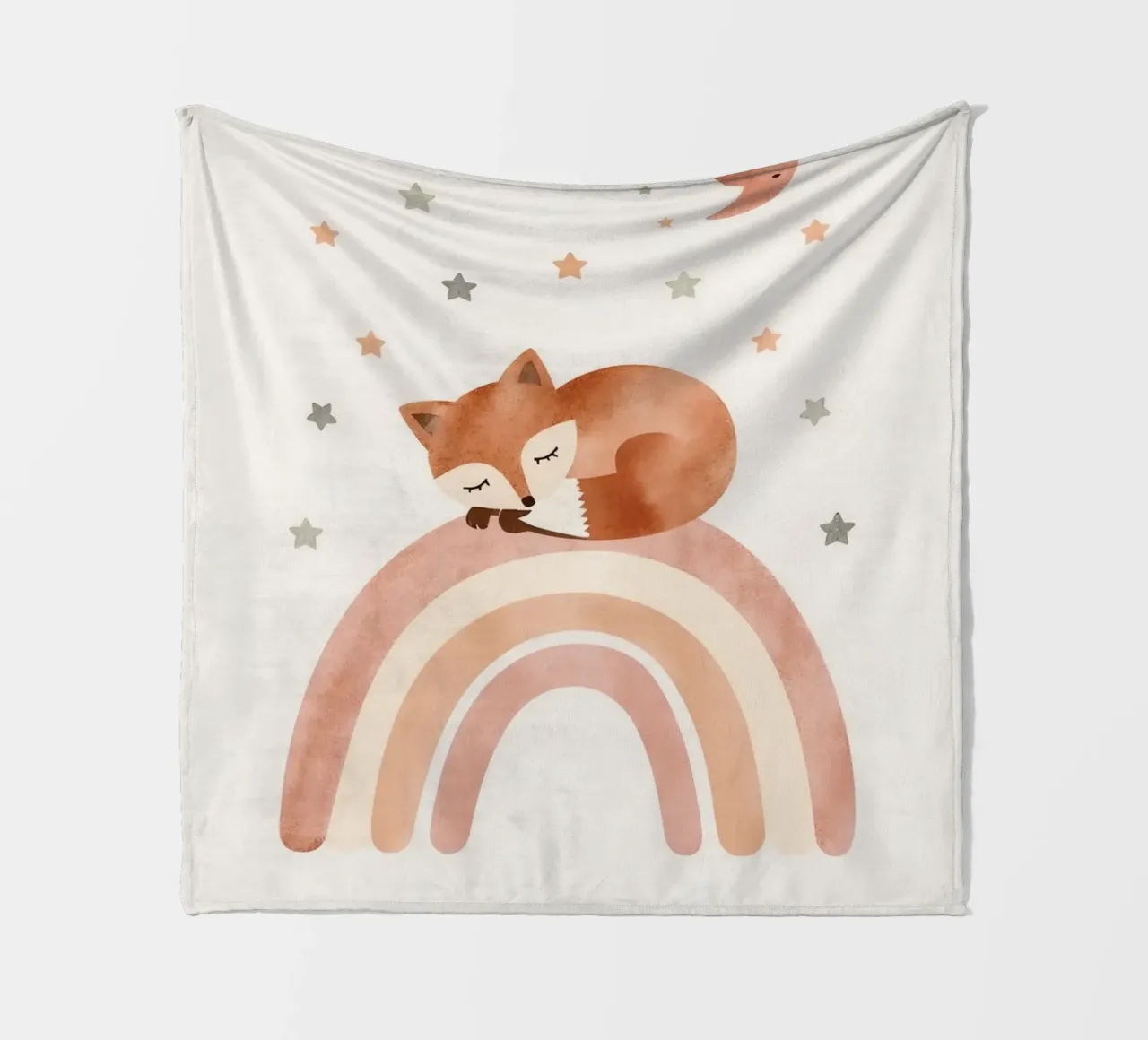 Simpatica volpe addormentata sull'arcobaleno con elementi celestiali coperta in pile da DesignDoodle